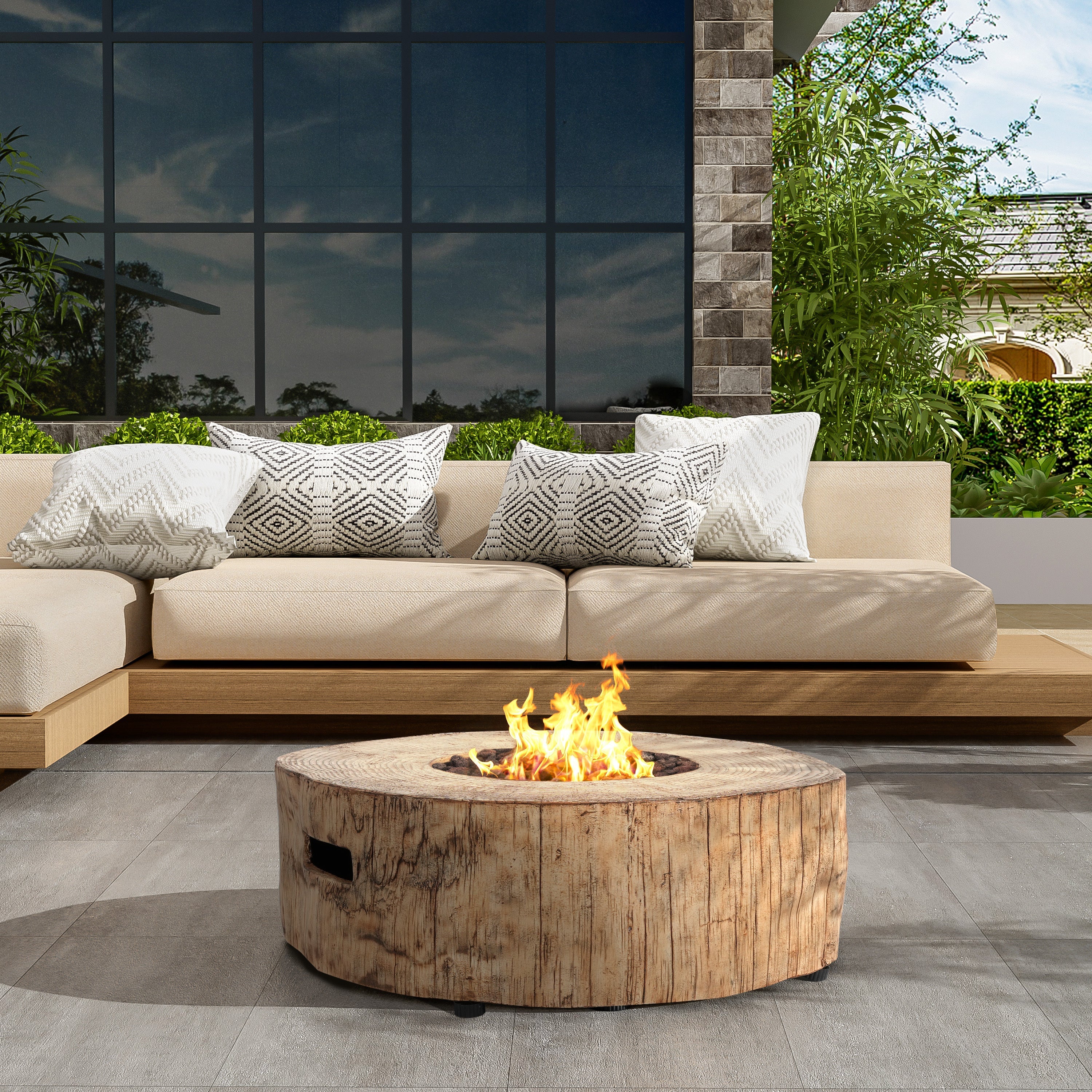 Patio MGO Propane Fire Pit, 30,000 BTU, Wood Pattern Brown