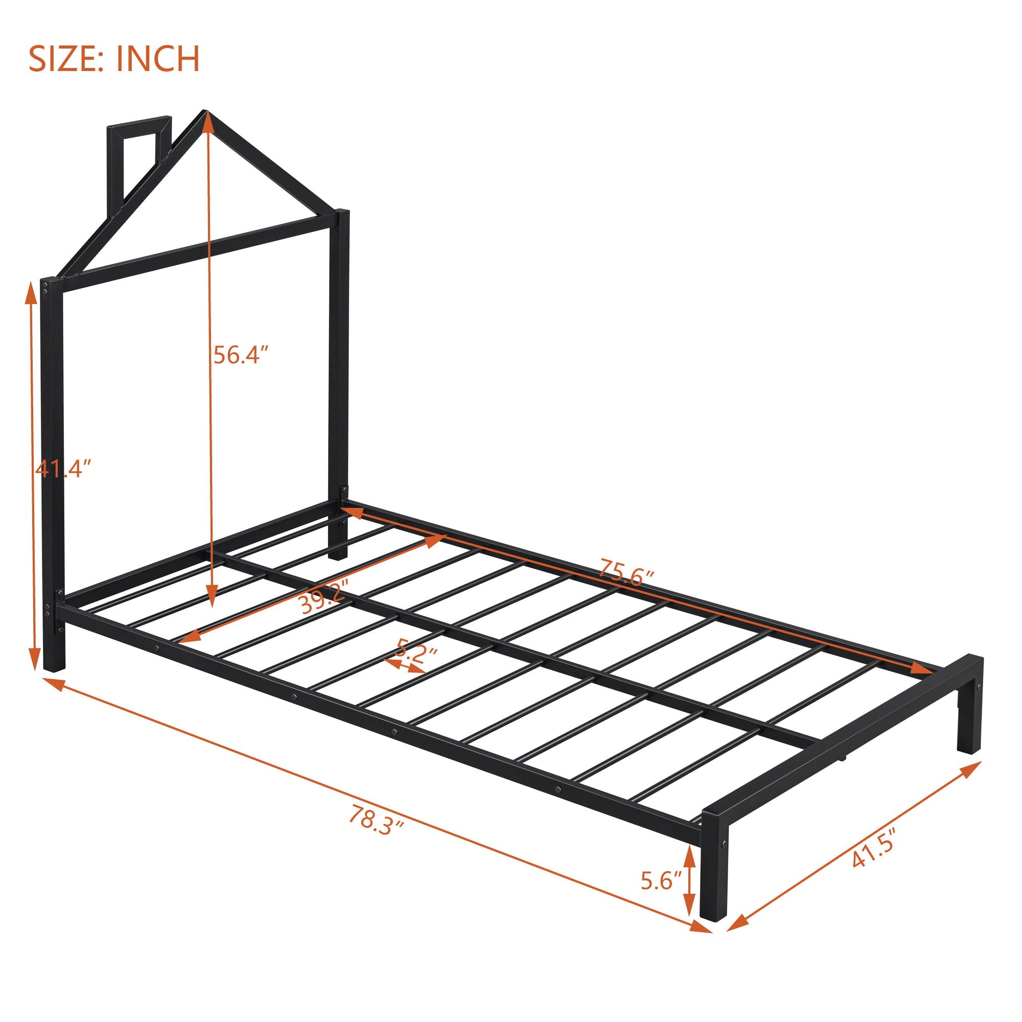 Metal Platform Bed With House-Shaped Headboard Design