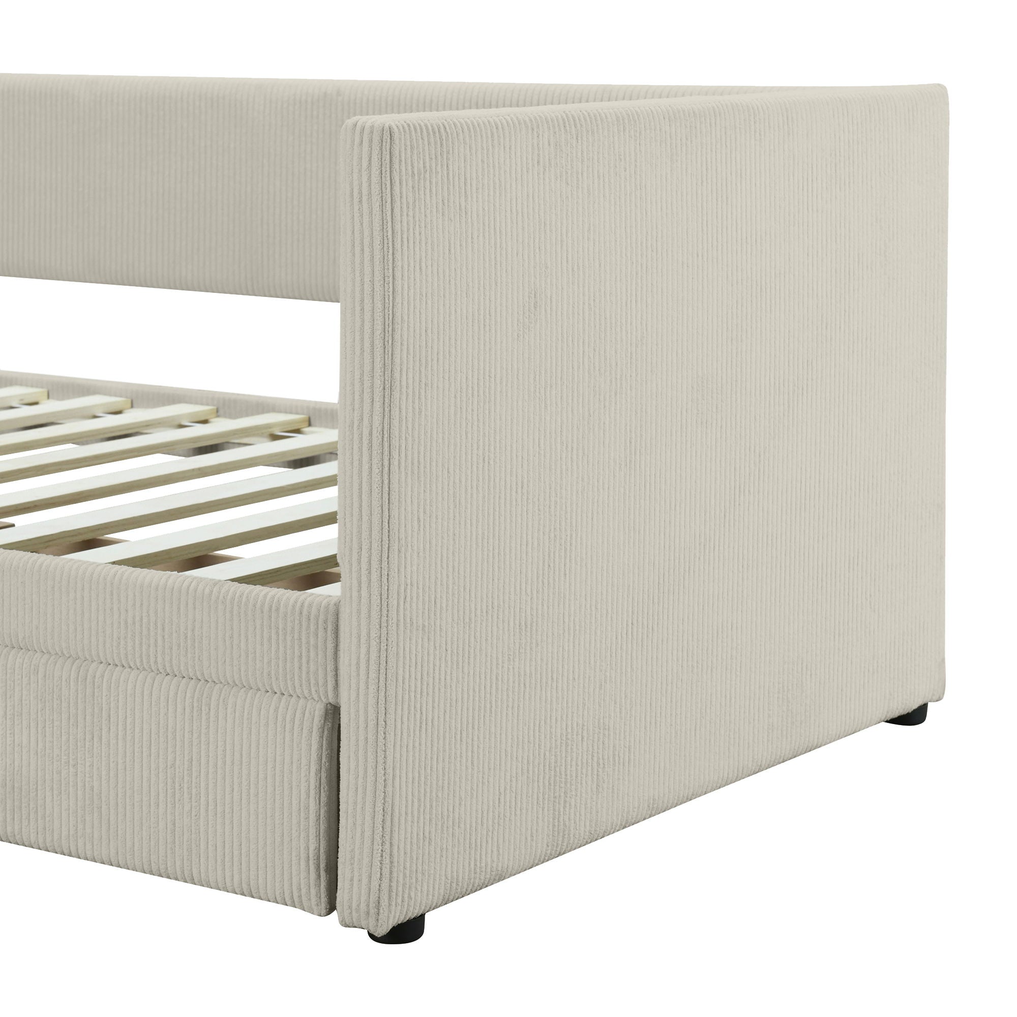 Corduroy Daybed With Two Drawers And Wood Slat