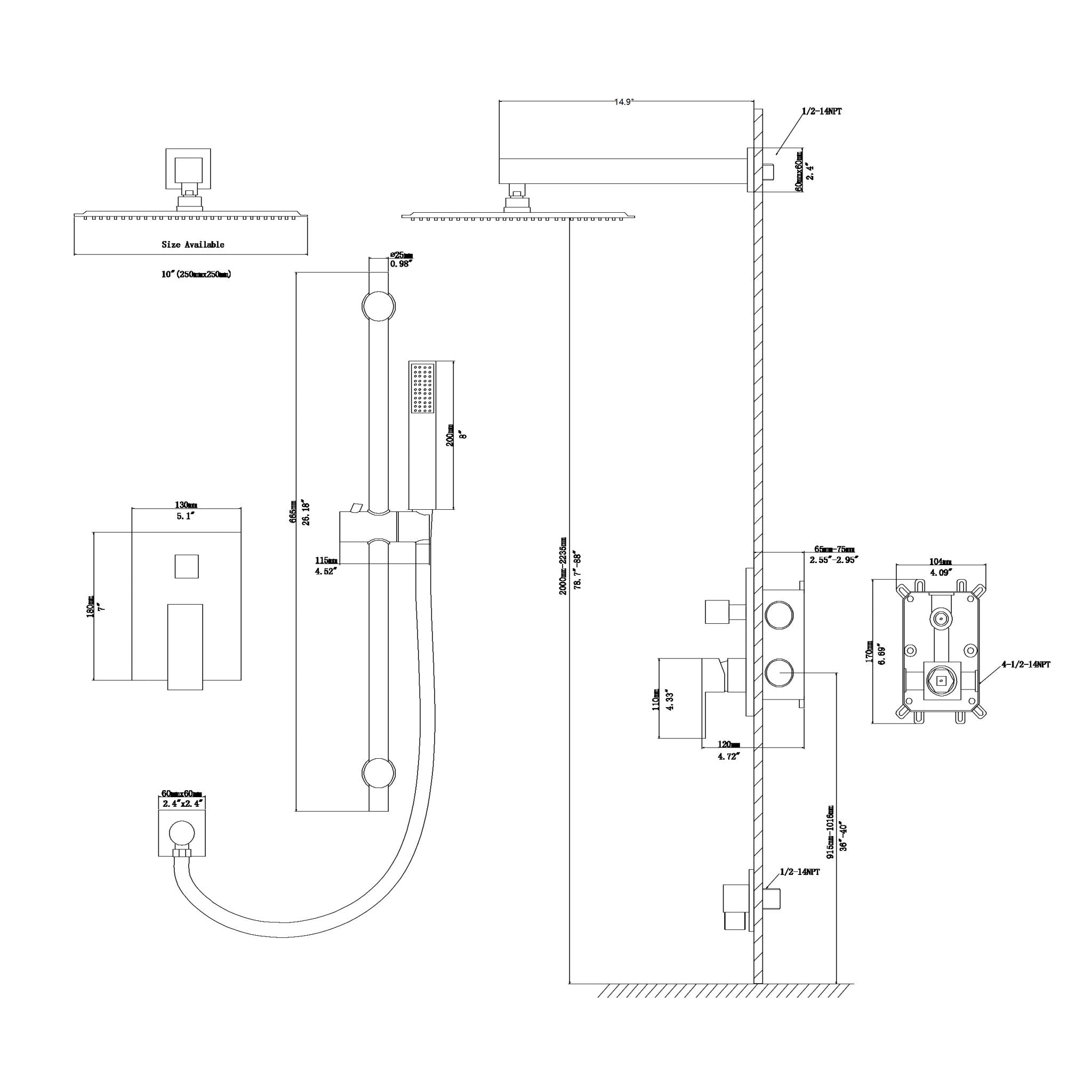 Modern Shower System With Adjustable Slide Bar, Stainless Steel And Brass Construction