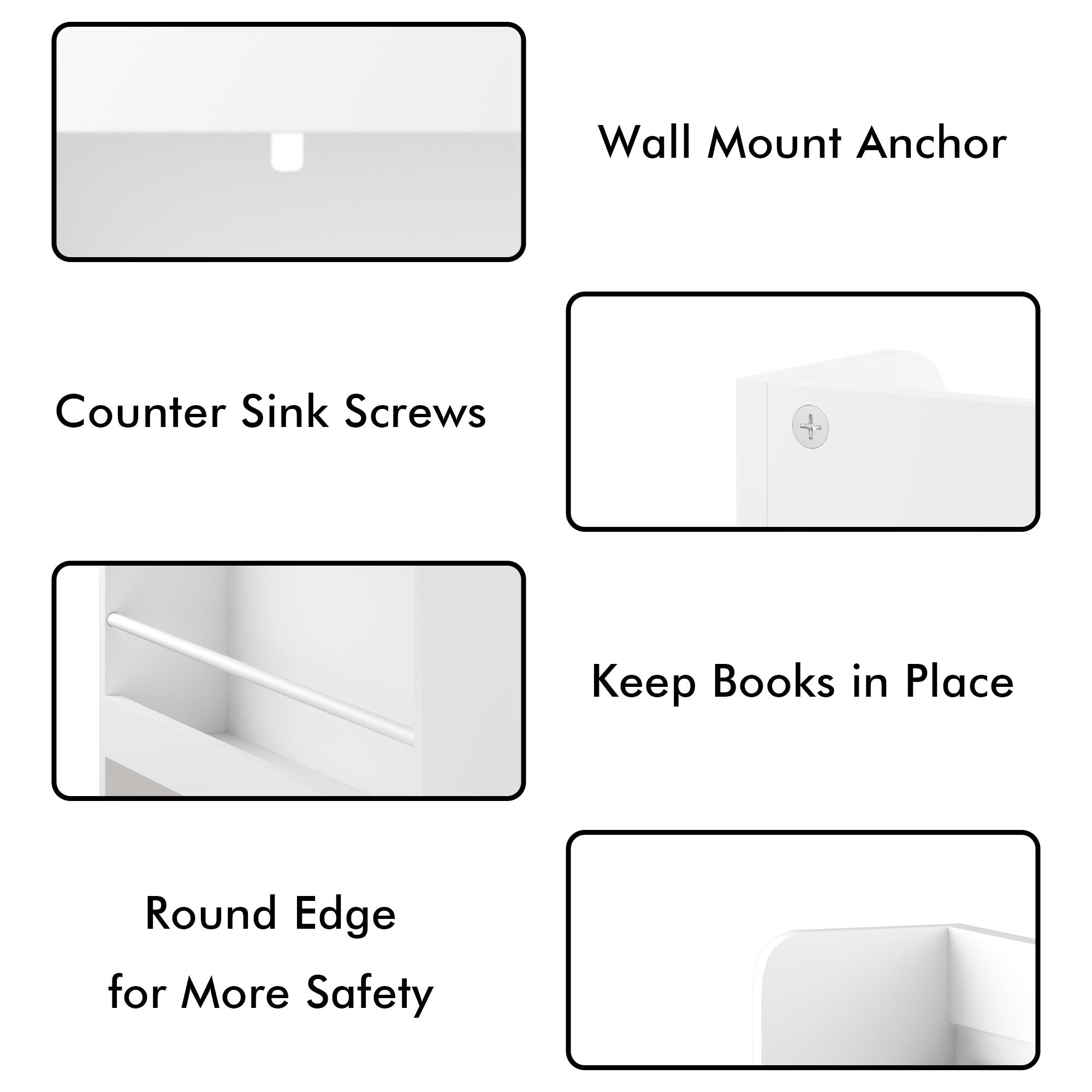 Wall Mounted Bookshelf, 3 Front Facing Display Shelves For Toddler Bedroom - White