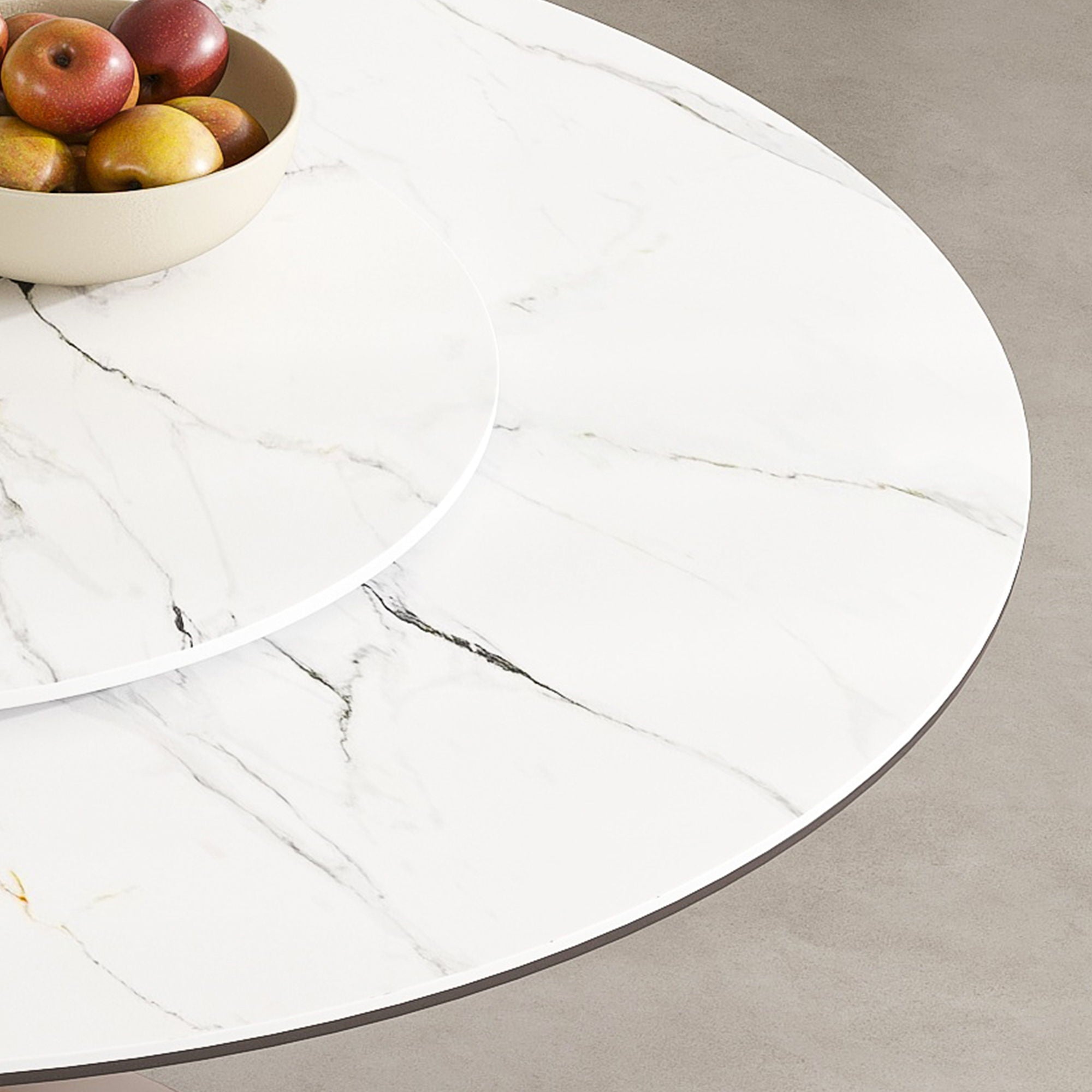 Round Dining Table With 360° Rotating Lazy Susan For Dining Room & Kitchen, 6 Chairs - White