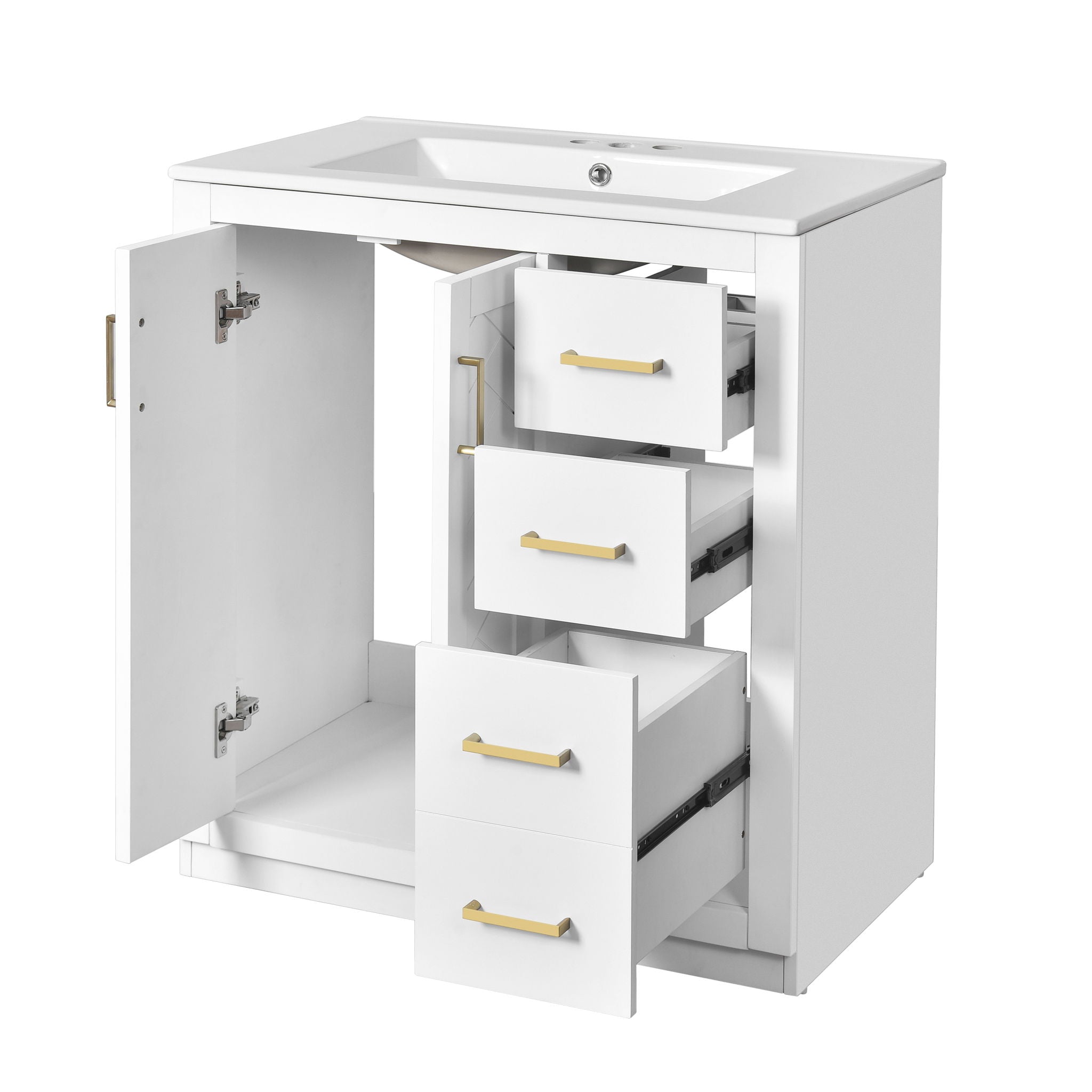 Bathroom Vanity With Sink, Storage Cabinet, Freestanding Set With 3 Drawers & Soft Closing Doors