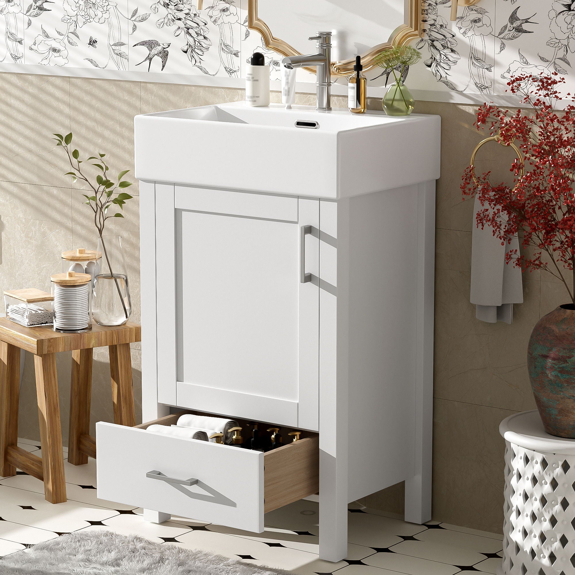 20.28" Bathroom Vanity With Sink & Storage - White