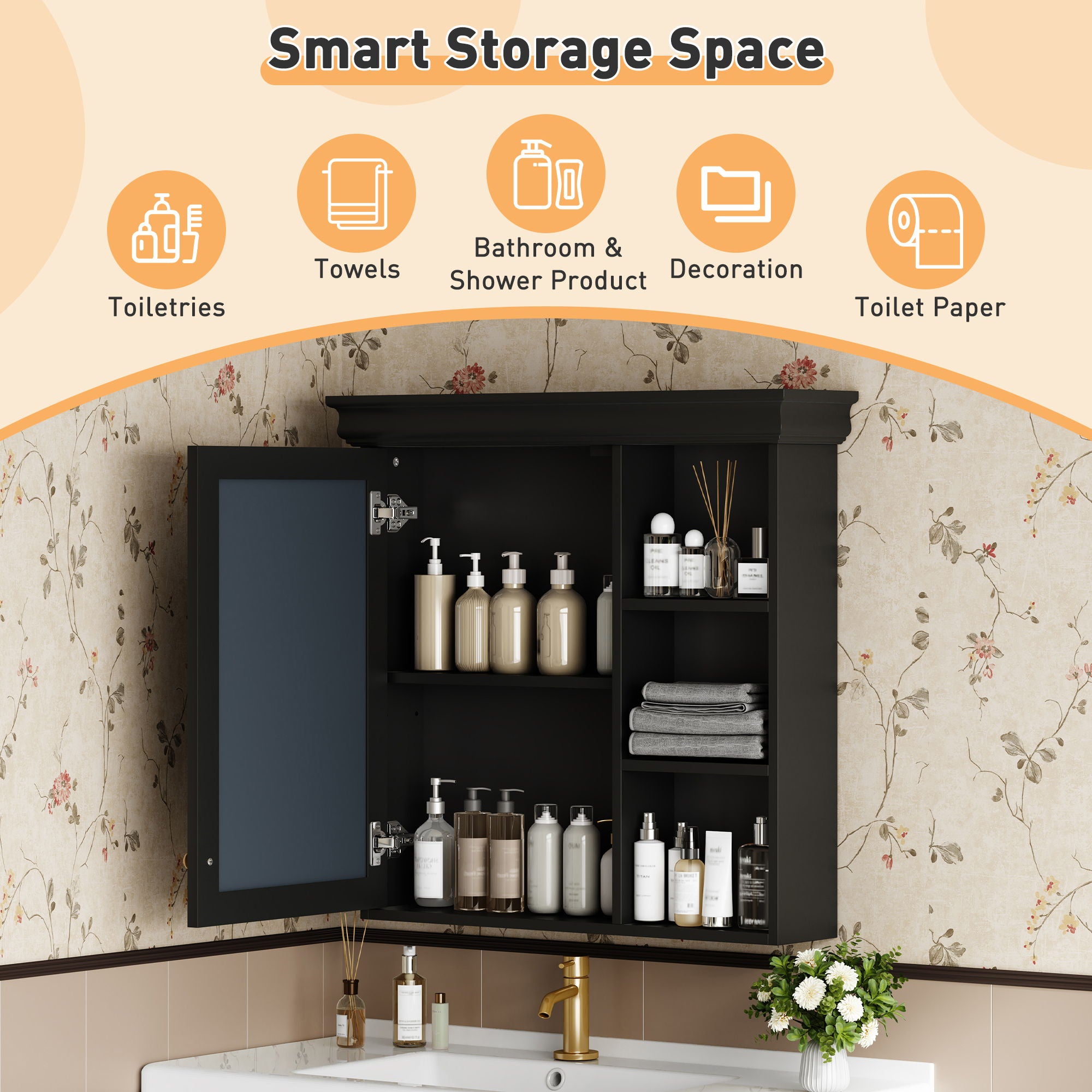 Wall Mounted Bathroom Medicine Cabinet With Mirror And Adjustable Storage With Soft Close Hinges