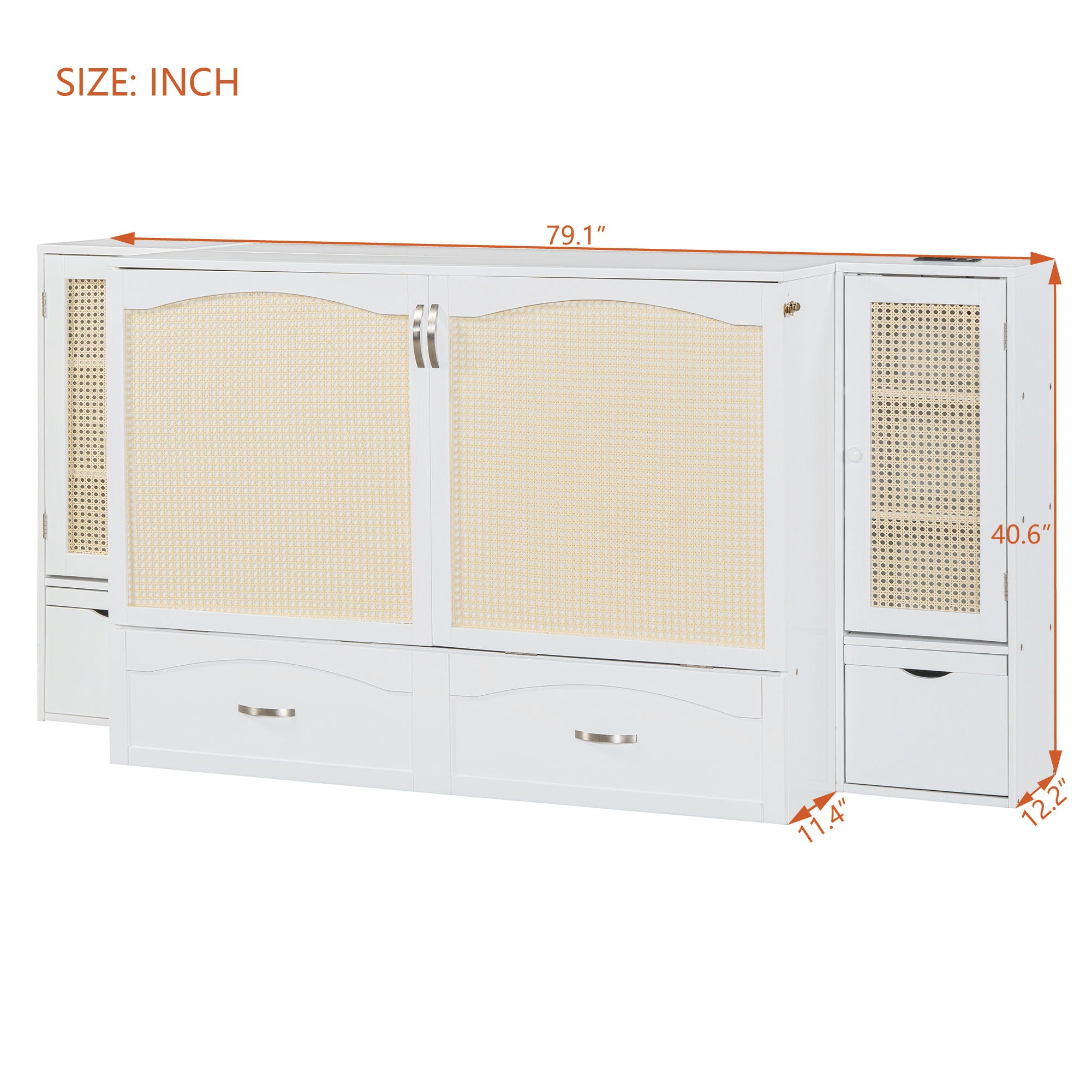 Murphy Wall Bed With Drawer And Rattan Decoration