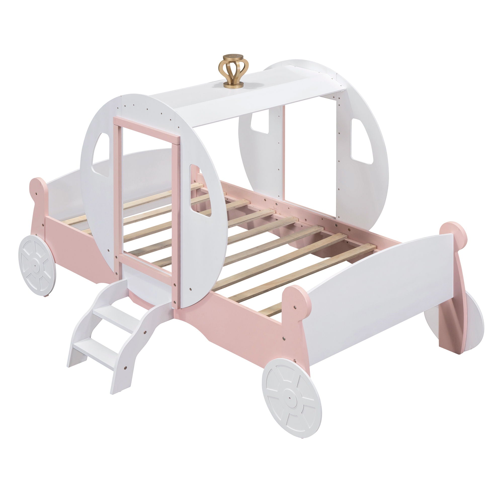 Princess Carriage Bed With Crown, Platform Car Bed With Stair