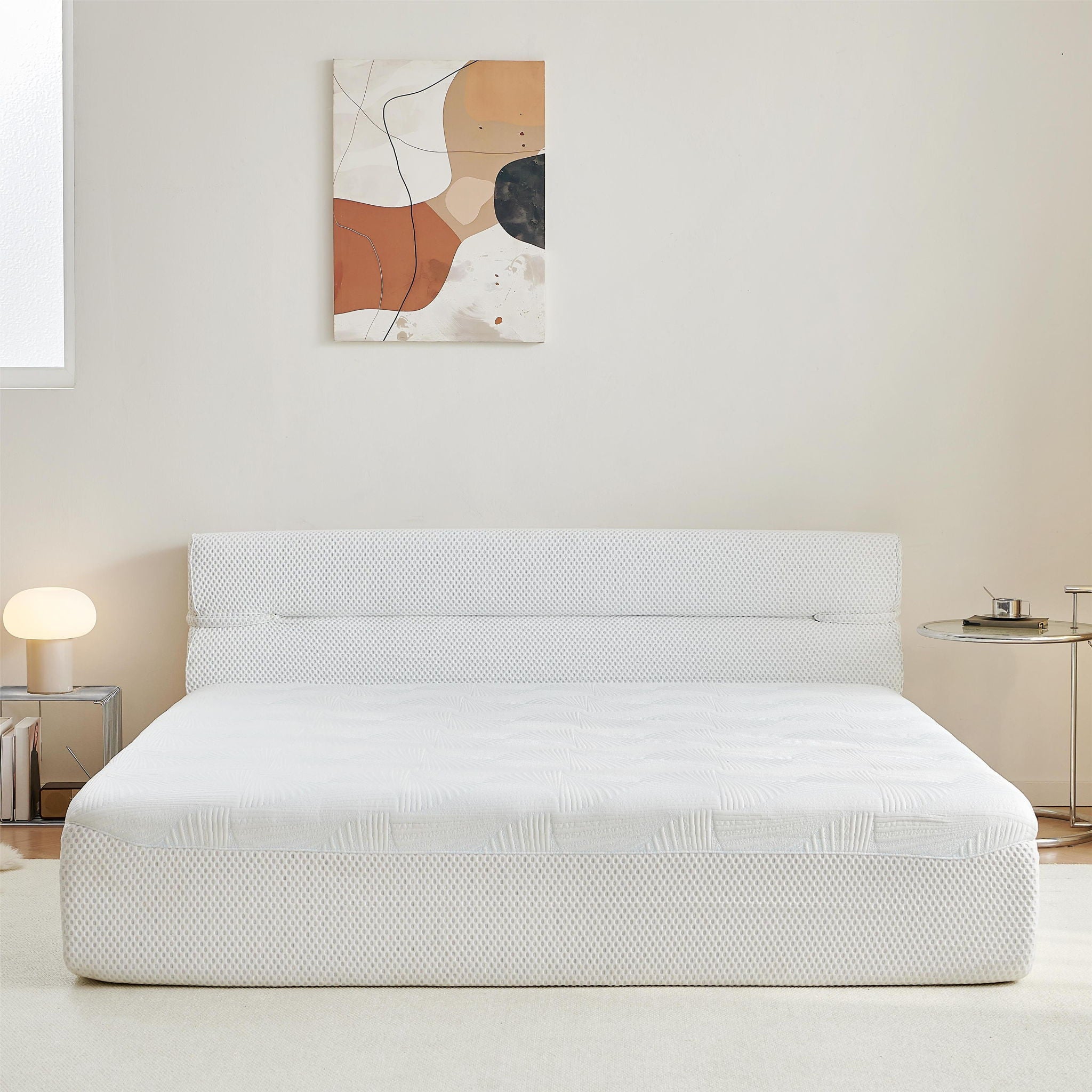 Queen Mattress & Bed Frame With Cool , Innovative All In One, Pressure Relief, Motion Isolation - White