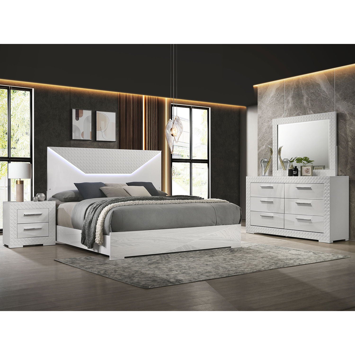 Pierce - 4 Piece Bedroom Set With LED Lighting