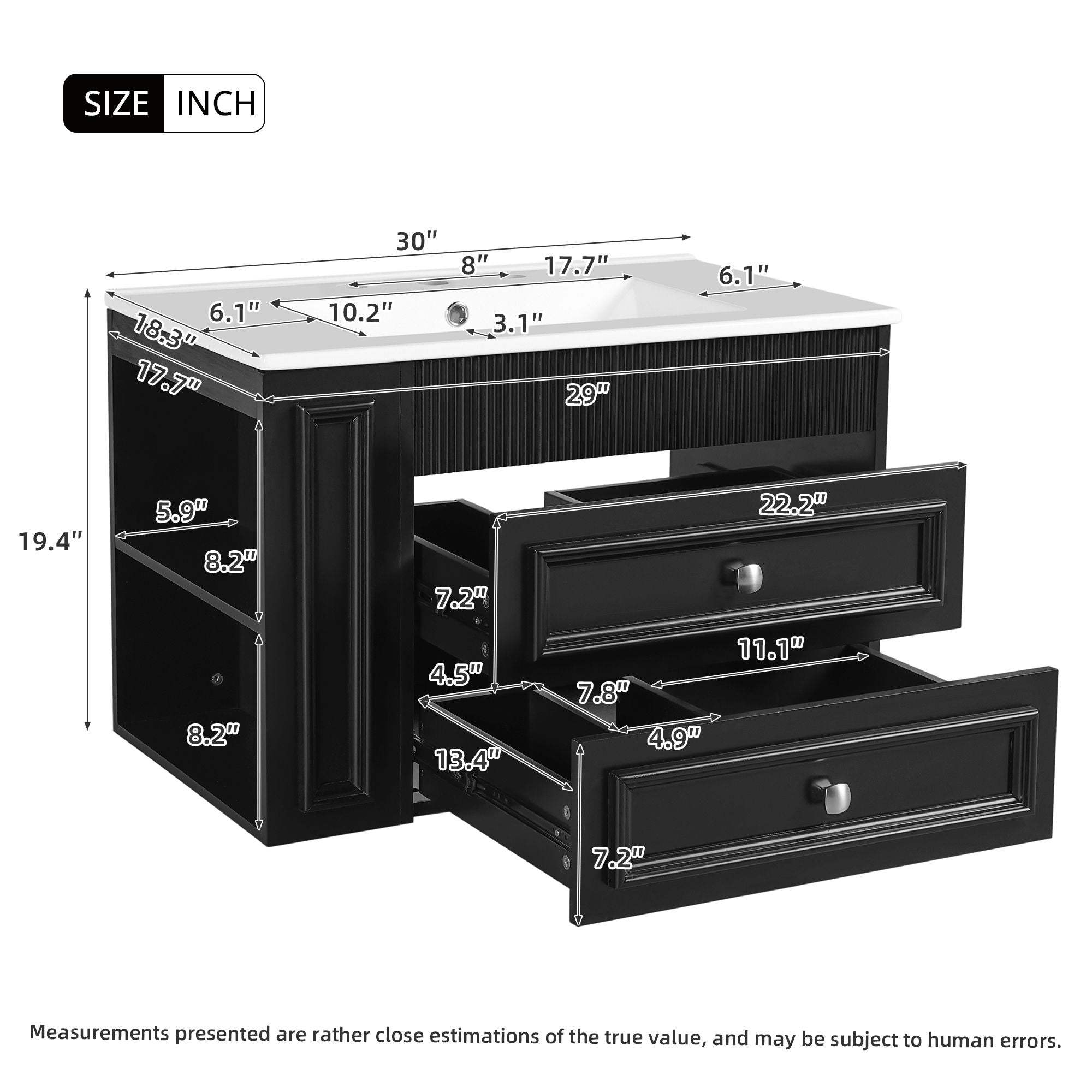 Wall Mounted Bathroom Vanity With 2 Drawers, Sink, Floating Storage Unit