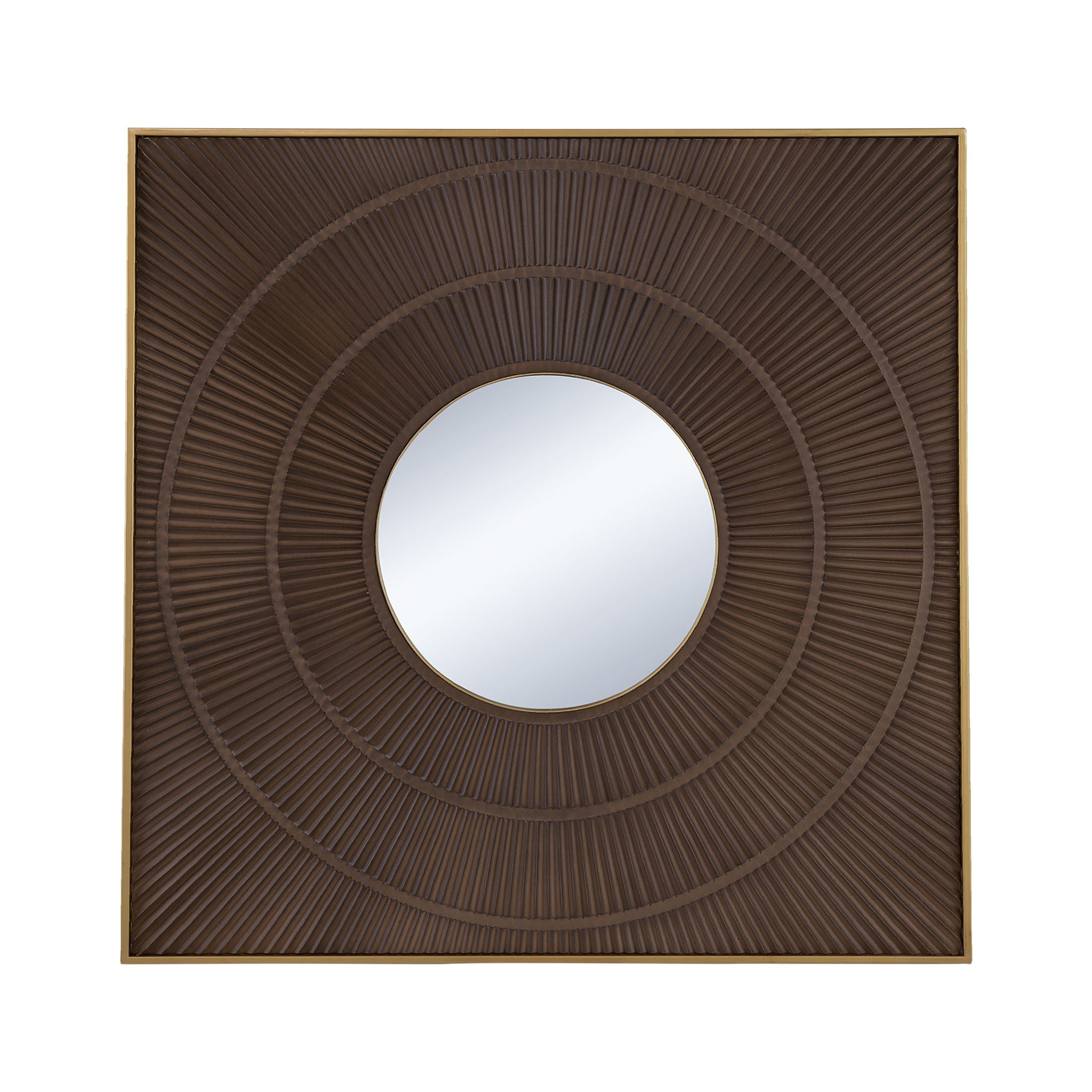 Square Carved Mirror With Pleated Design WithIron Frame, Neutral Colorway Wall Decor For Living Room Bathroom Entryway