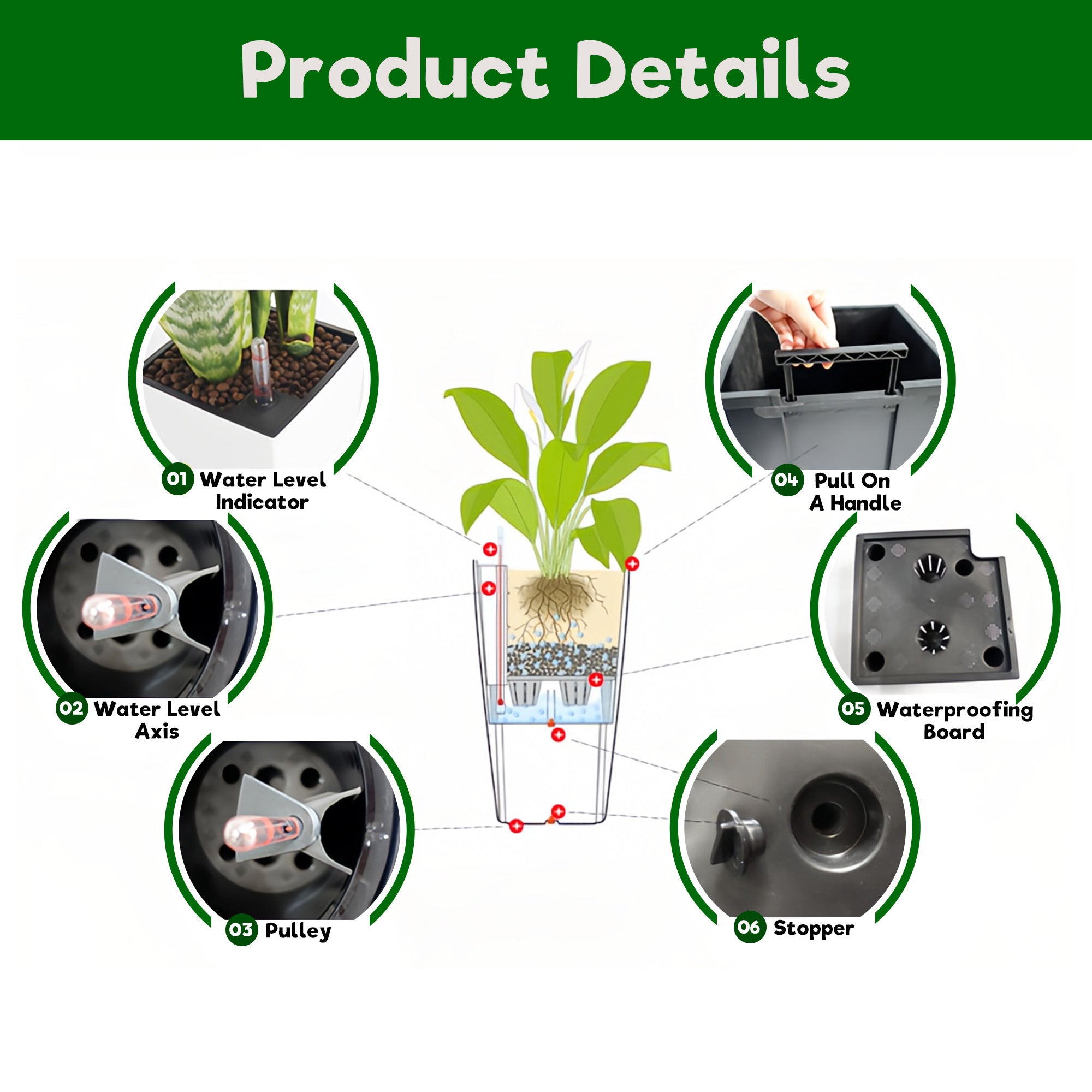 Pack of 2 Square Planters with Automatic Watering System