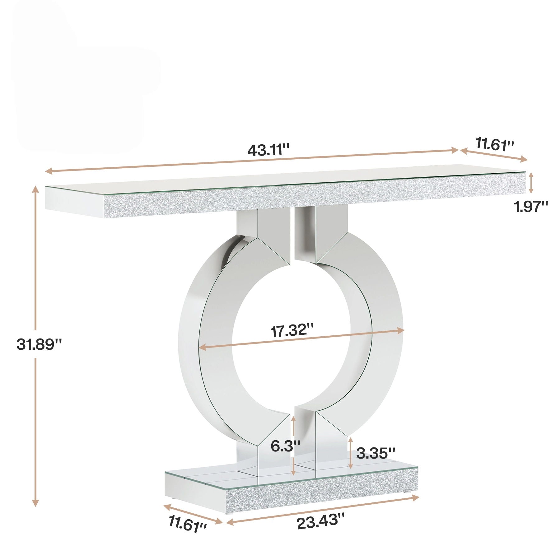 Mirrored Console Table With O-Shaped Base For Living Hallway - Silver / Clear