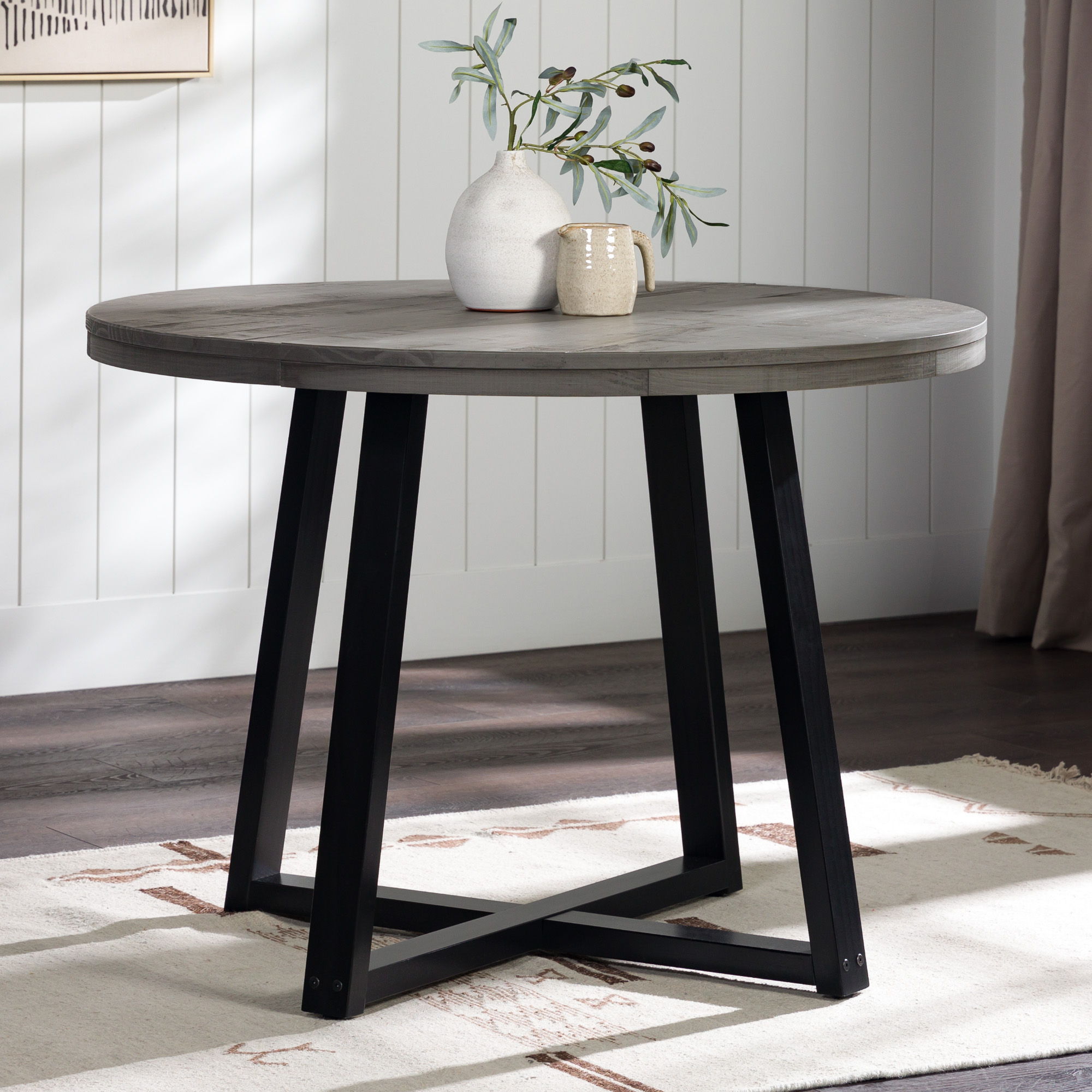 Rustic Distressed Solid Wood Round Dining Table - Best Buy Furniture