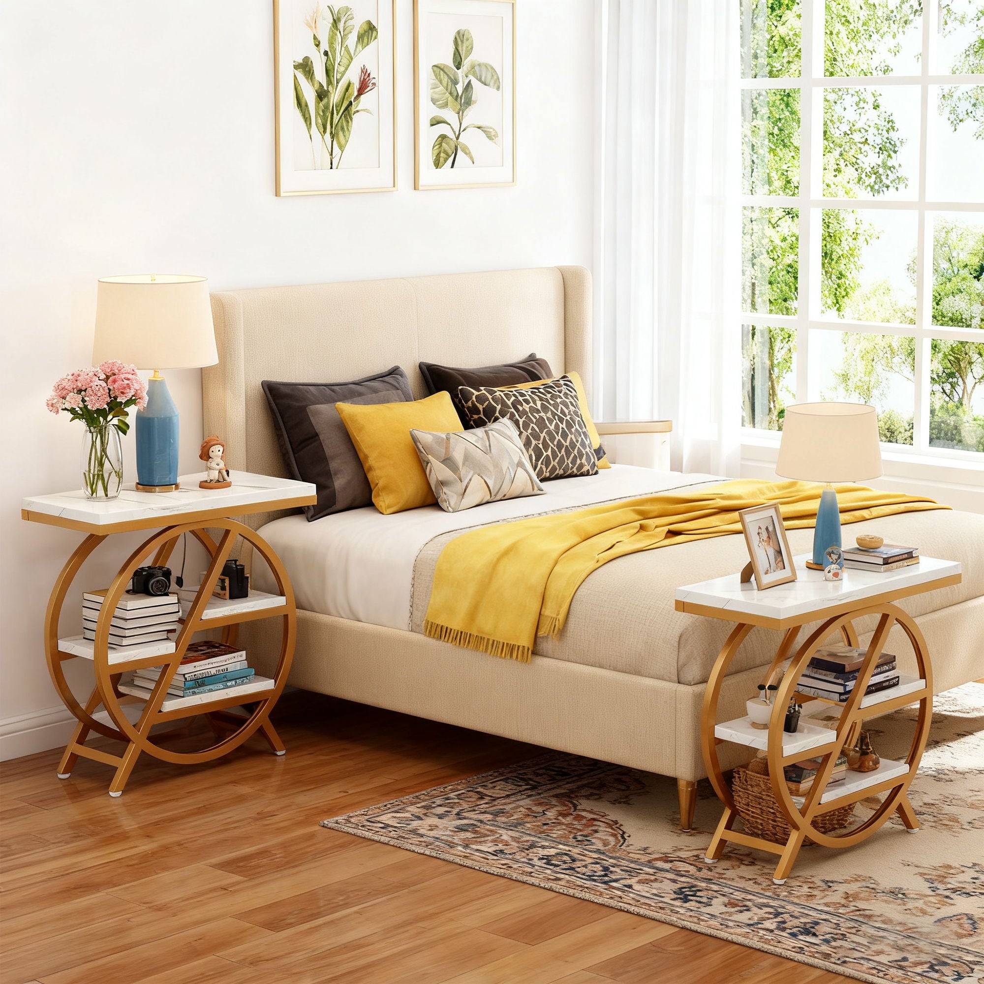 Modern Narrow End Table With 3 Tier Shelves