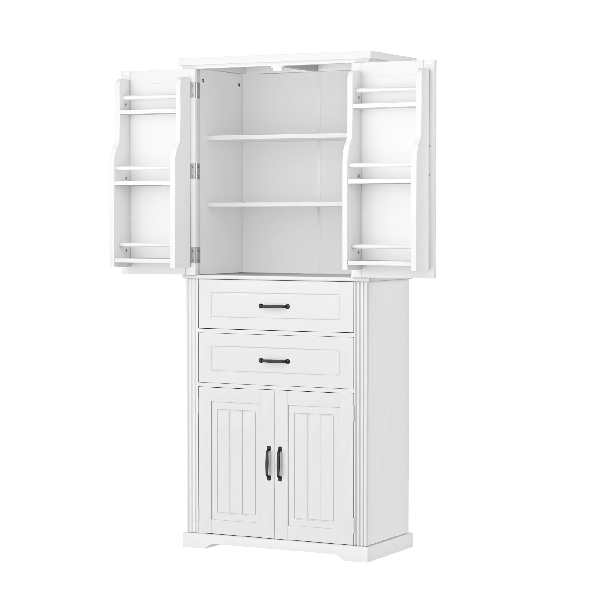 Multi Functional Storage Cabinet With Adjustable Shelves, 2 Drawers, Door Shelves