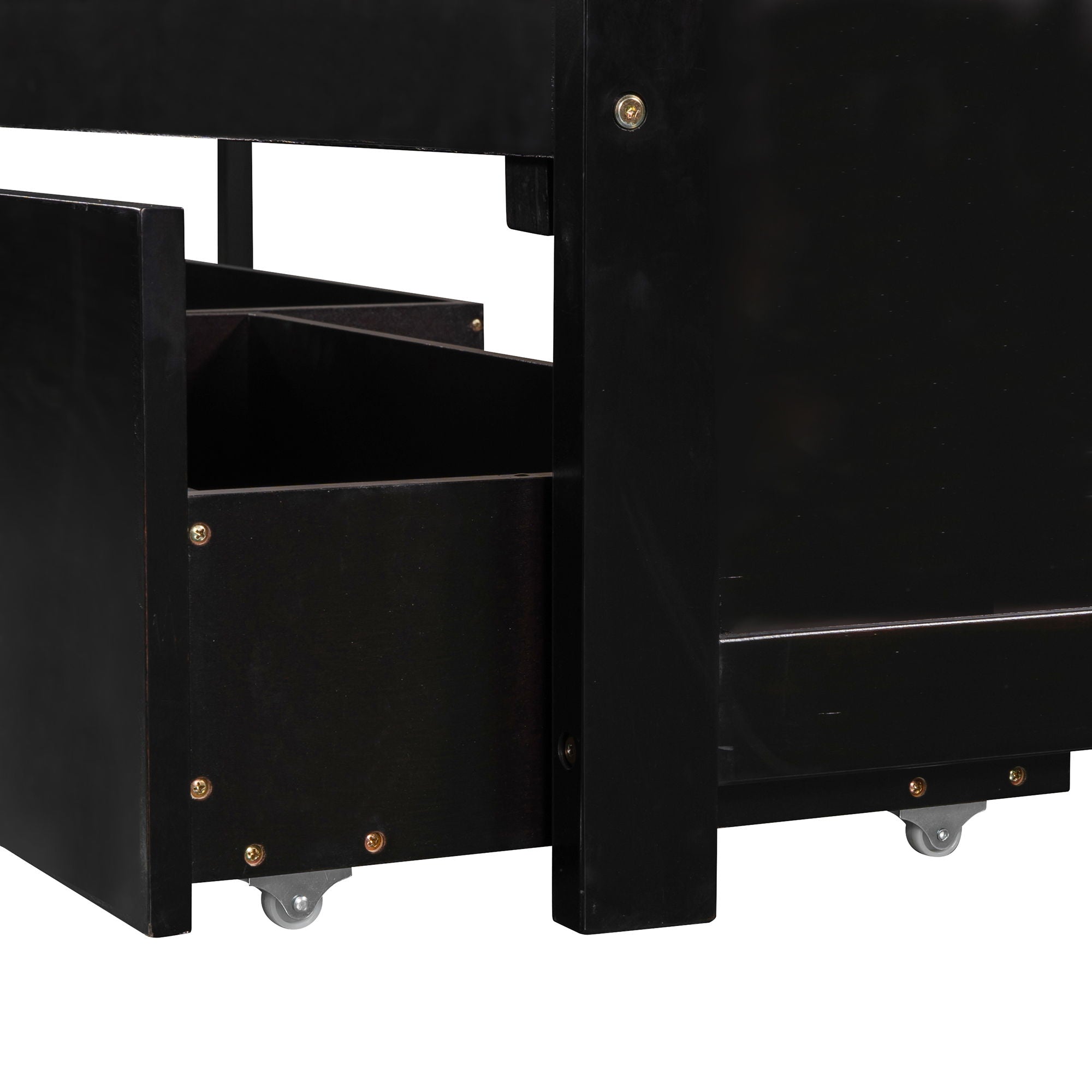 L Shaped Platform Bed With Trundle And Drawers Linked With Built In Desk