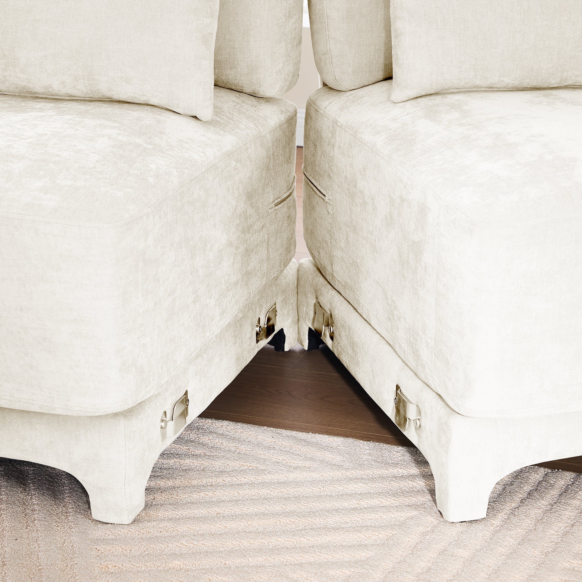 Elegant Four-Seater Sofa with Movable Ottoman and Lumbar Pillow