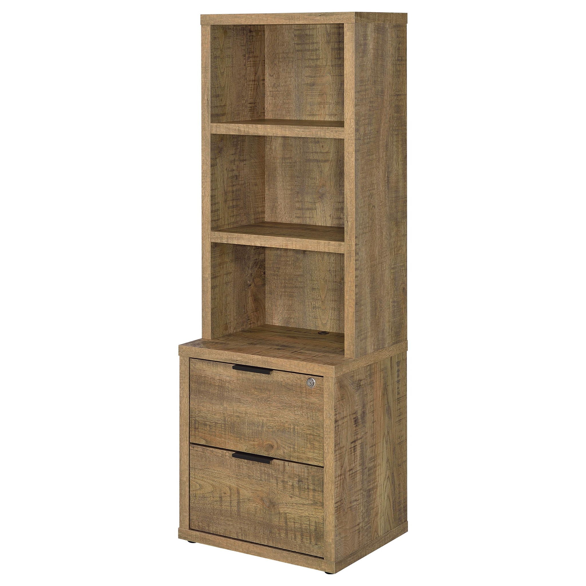 Multifunctional Bookcase With Three Open Shelves, 2 Drawers, Dual USB Charging Outlet