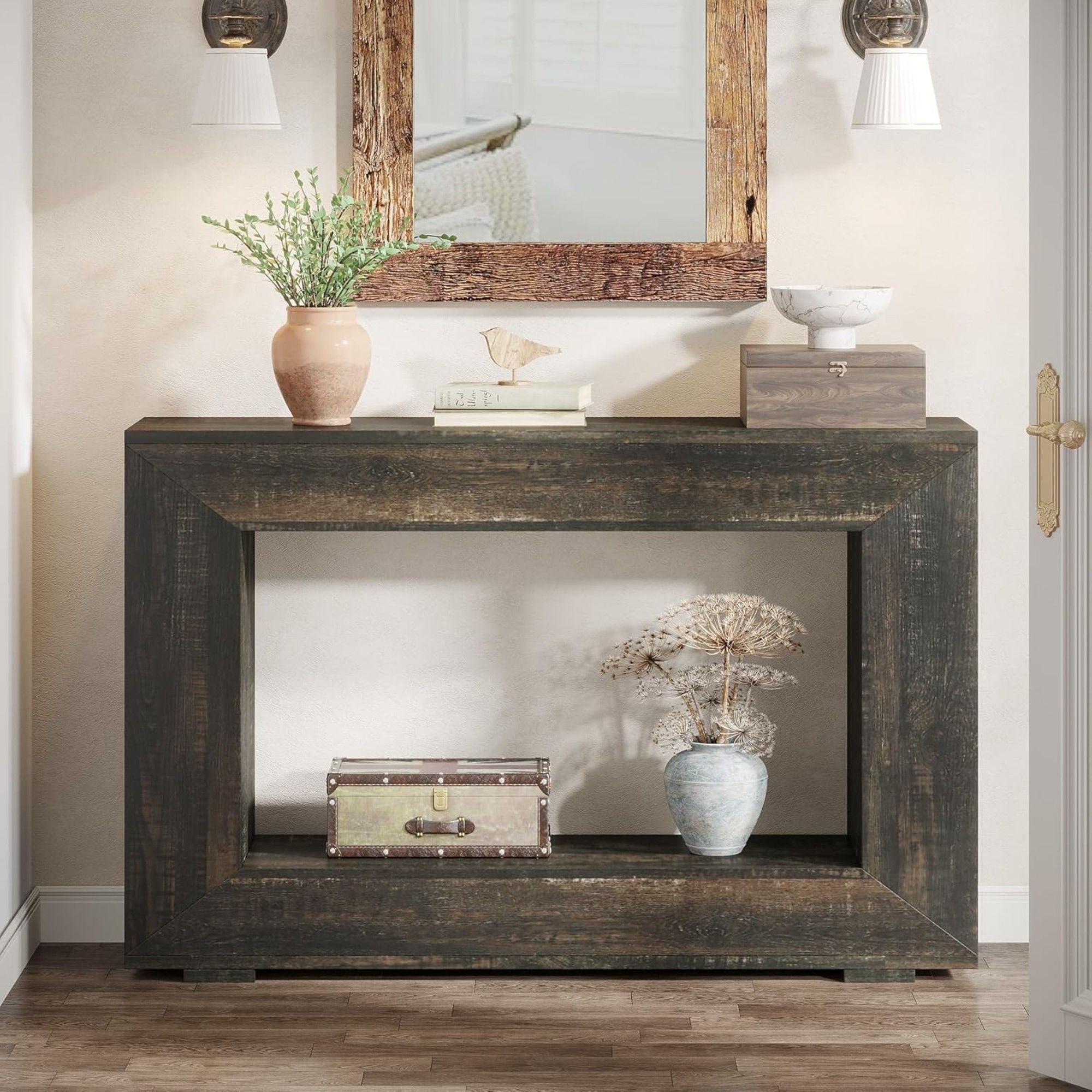 Narrow Entryway Storage Console Table With Open Shelf