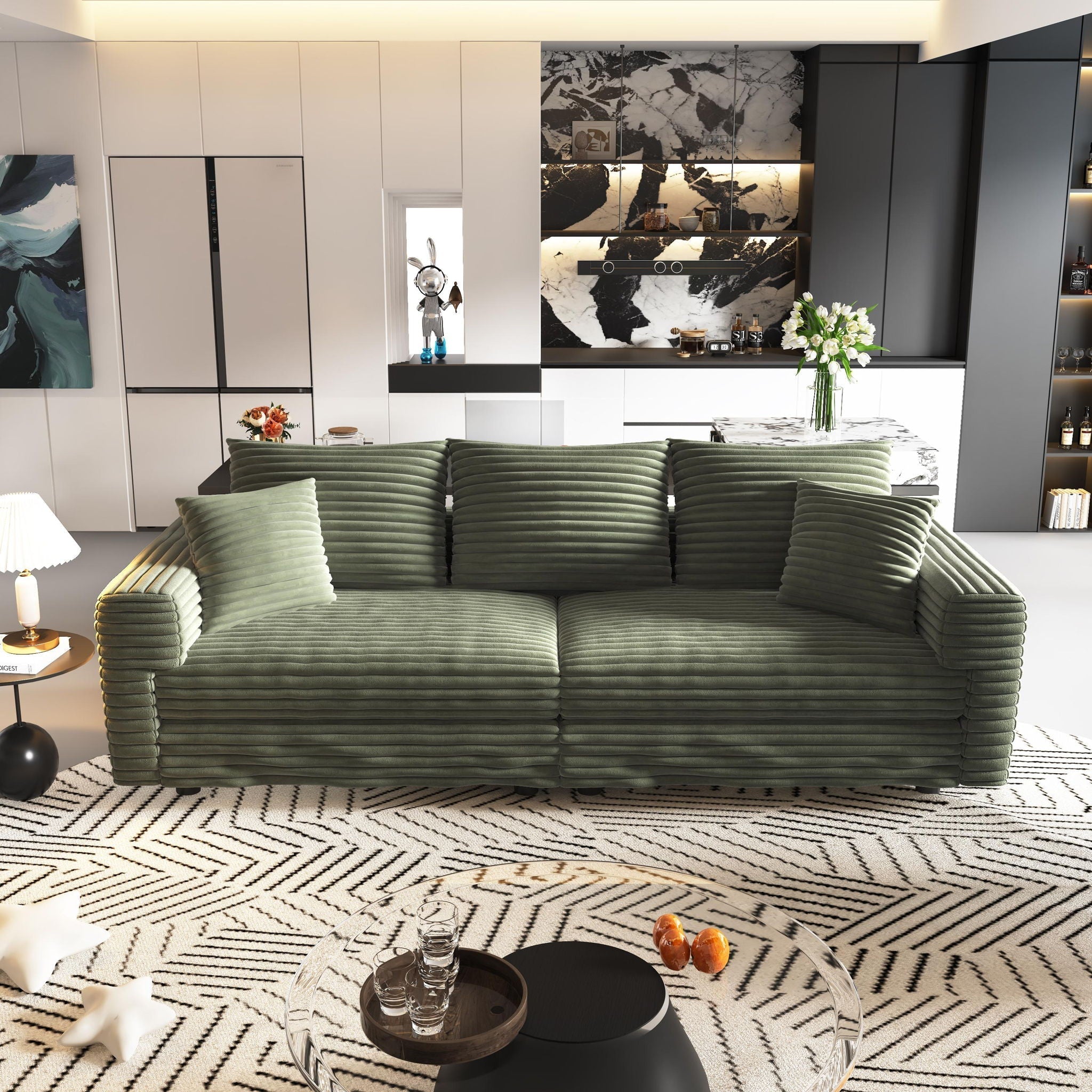 4 Seat Sofa, Modern Comfy Upholstered Sofa Cloud Couch, Deep Seat Couches With Soft Pillows