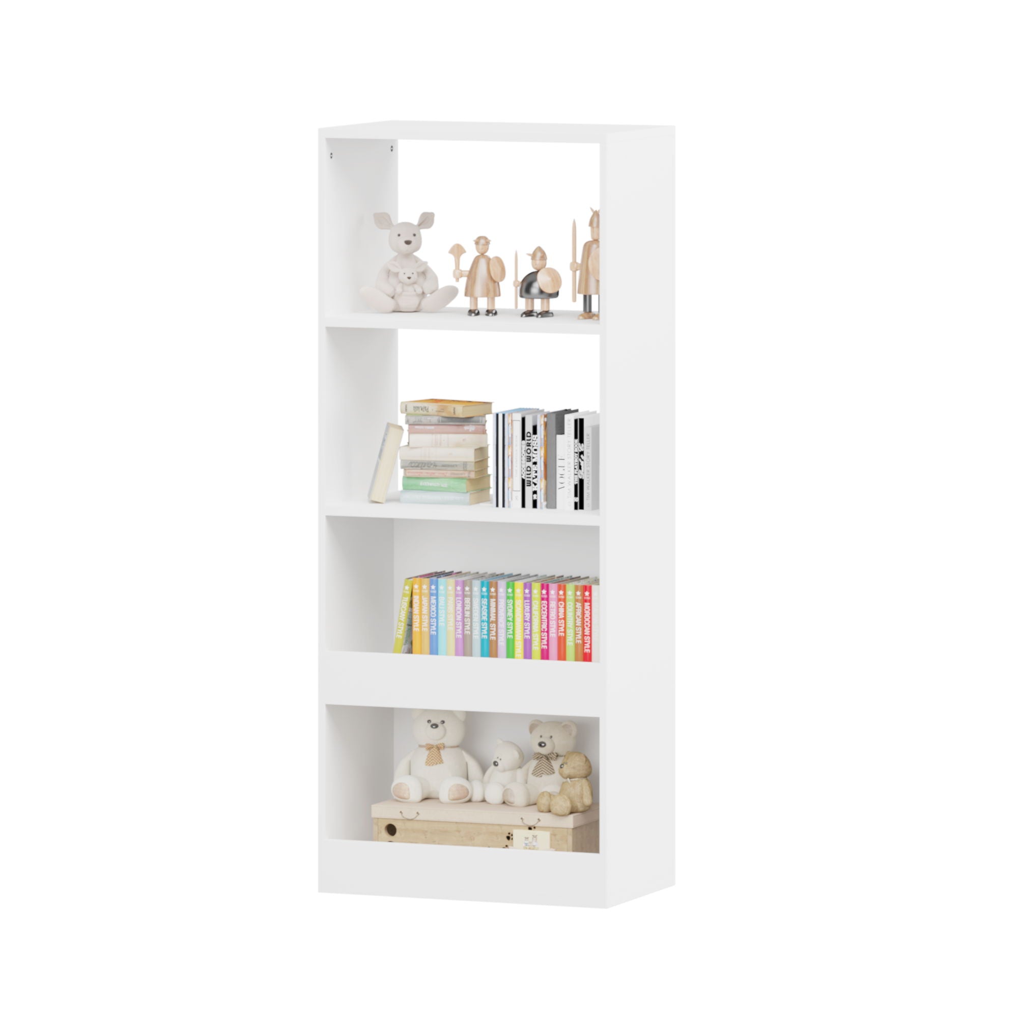 Bookshelf 4 Tier Wall Mounted Bookcase Organizer, Storage Cabinet For Bedroom - White