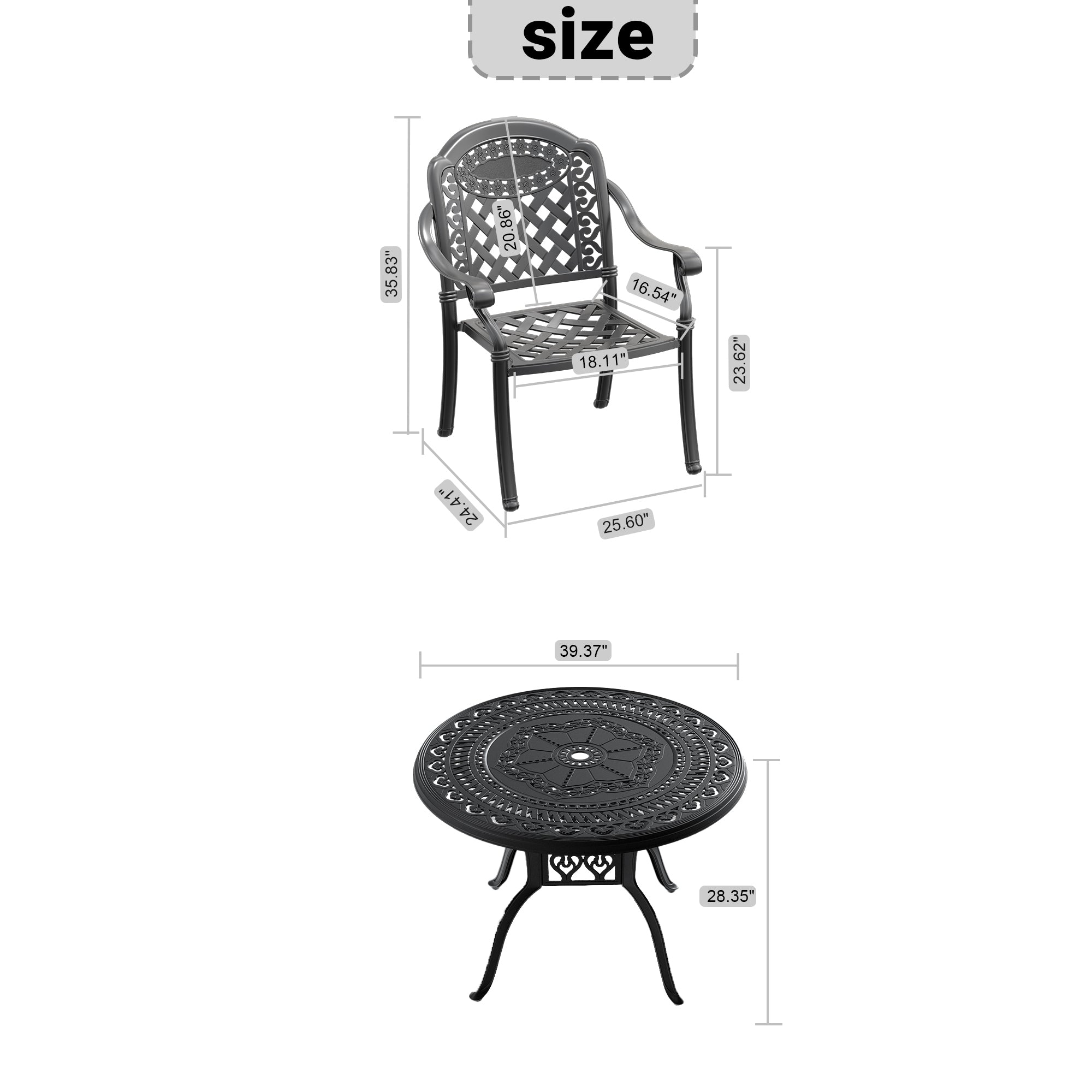 5-piece set of cast aluminum patio furniture with  cushions