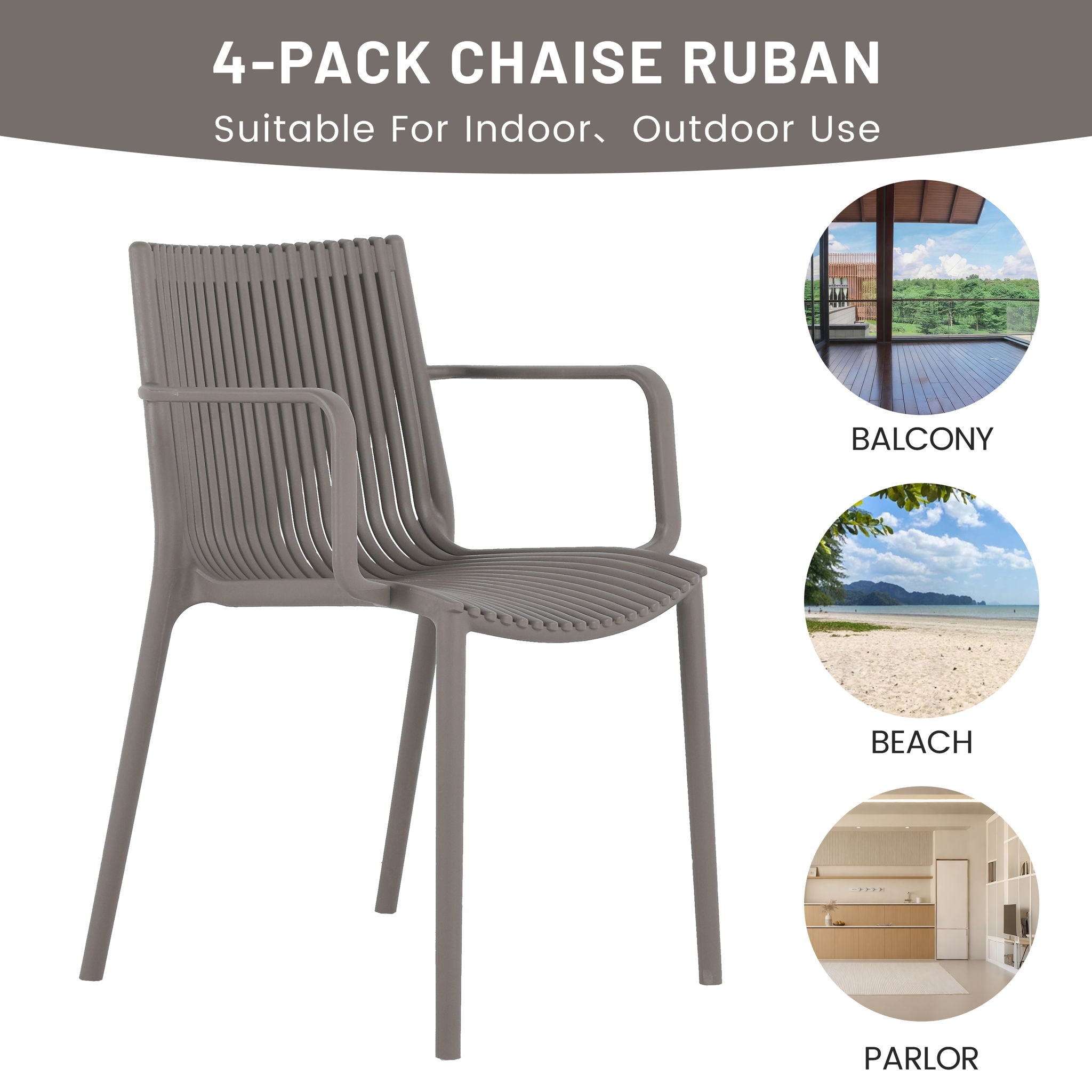 4 Piece Stackable Single Chairs With Vertical Stripe Design For All Weather