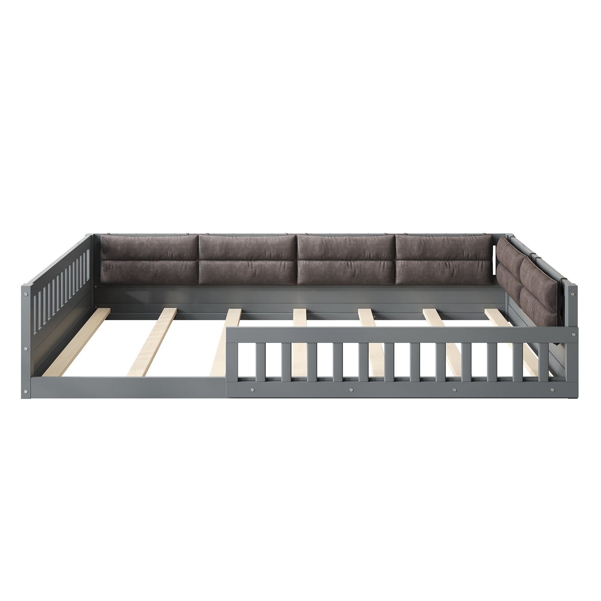 Upholstered Platform Bed With Guardrail And Pillow