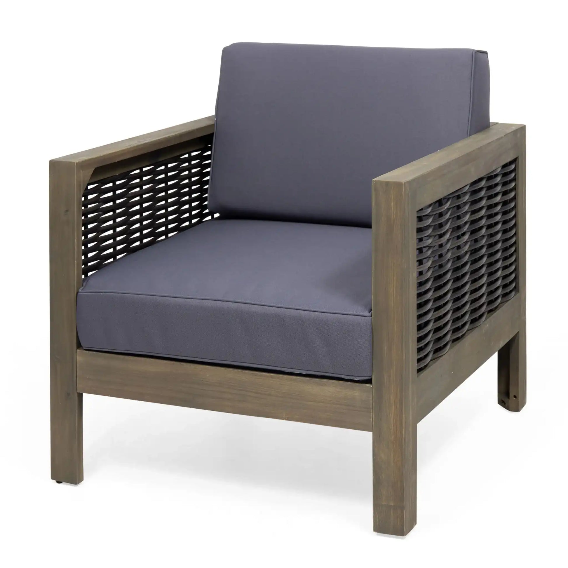 Outdoor Acacia Wood Club Chair With Wicker Accents - Best Buy Furniture