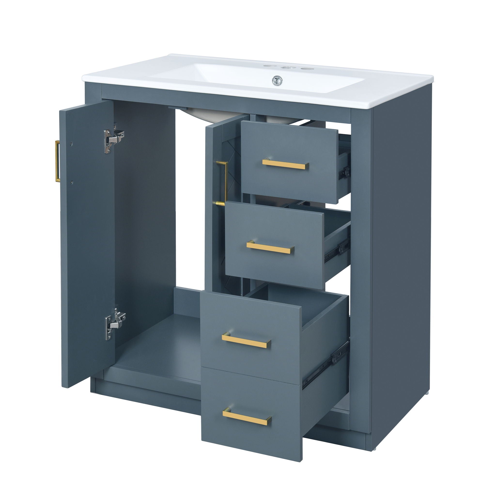 Bathroom Vanity With Sink, Storage Cabinet, Freestanding Set With 3 Drawers & Soft Closing Doors