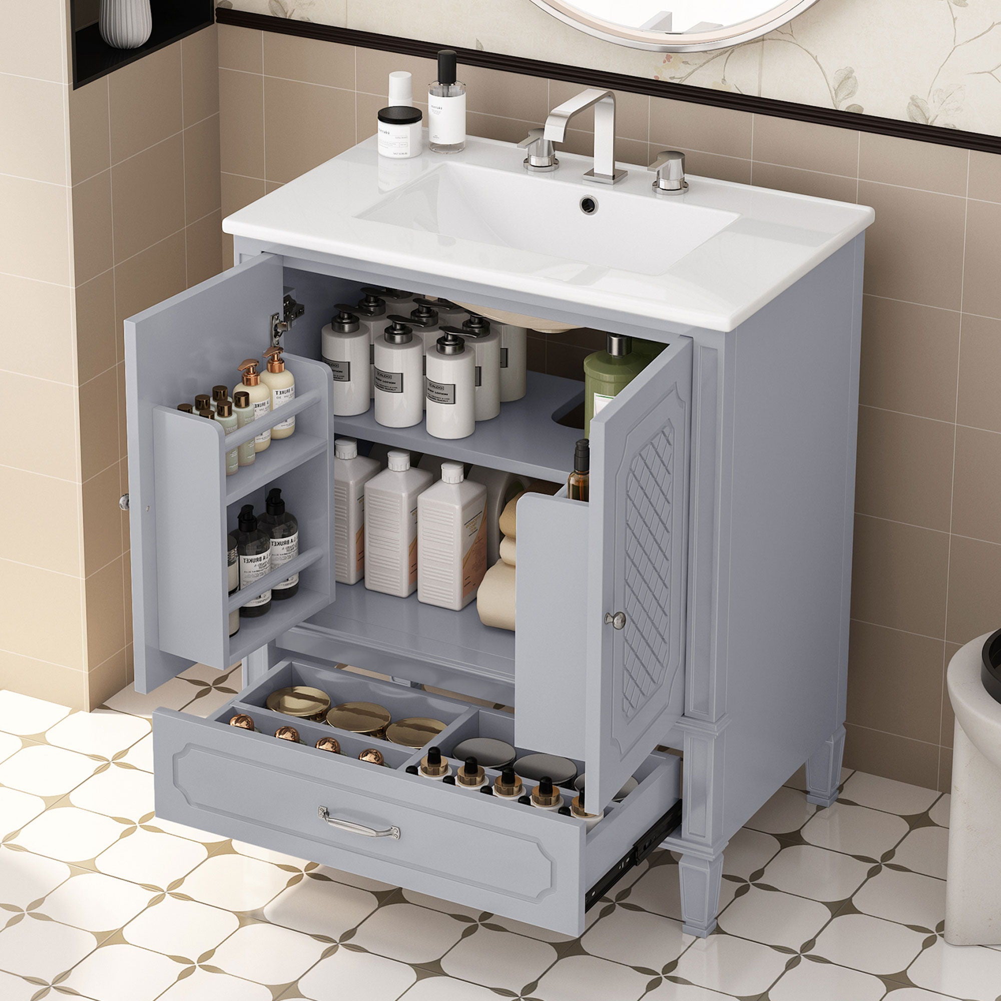 Vintage Style Bathroom Vanity With Sink, Multi Functional Storage, Soft-Closing Door - Best Buy Furniture