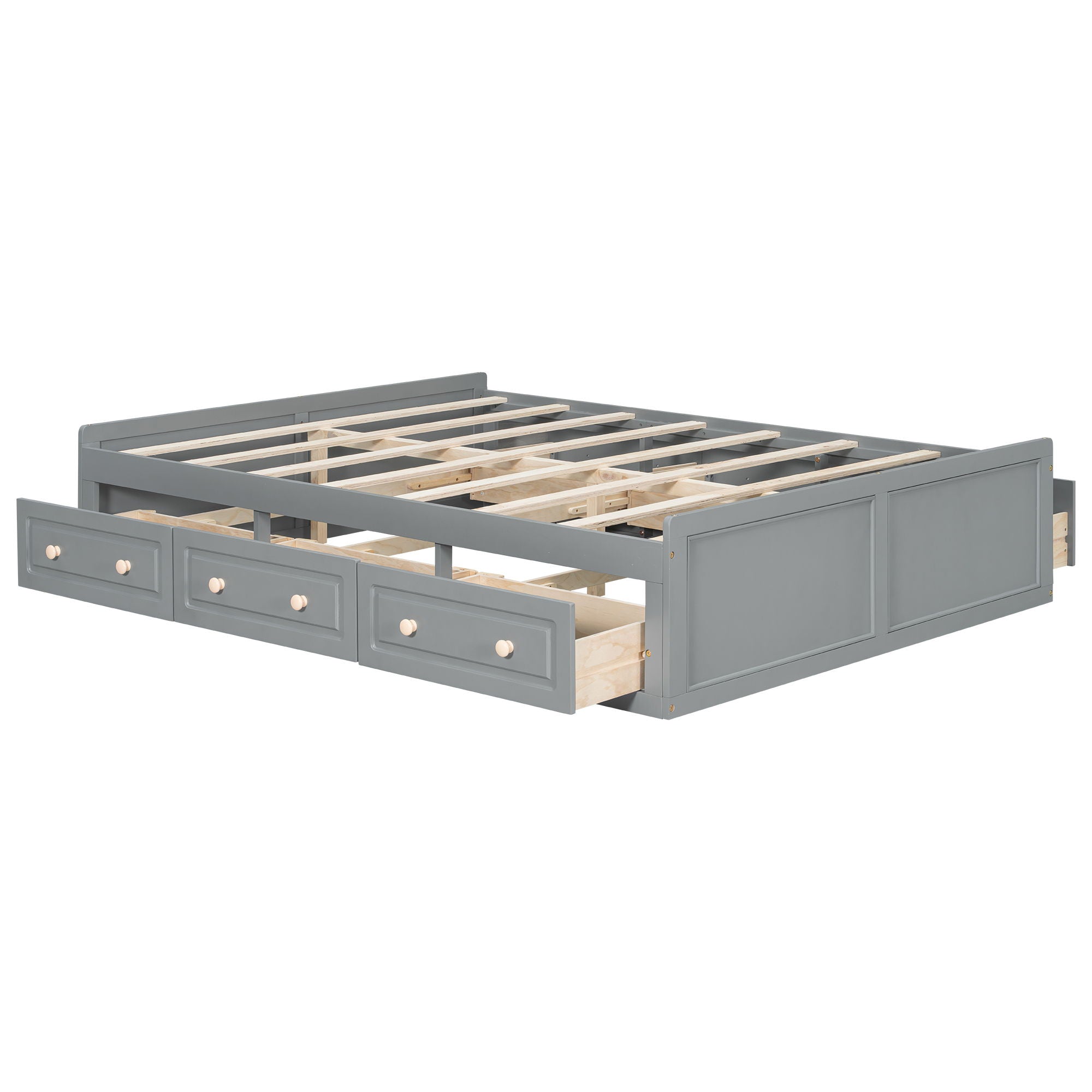 Queen Size Platform Bed Frame With 6 Drawers - Gray