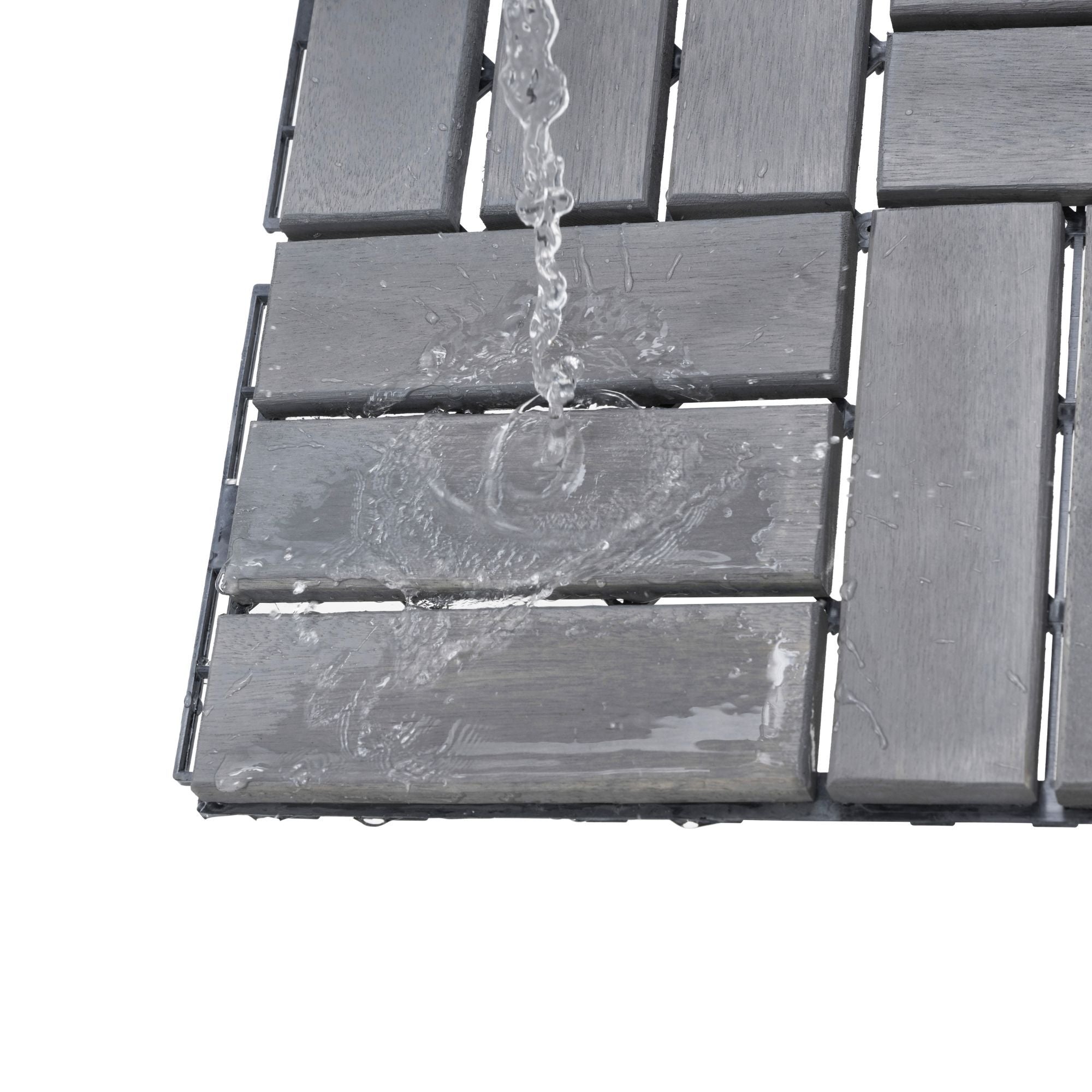 Acacia Wood Interlocking Deck Tiles Checker Pattern For Outdoor Flooring