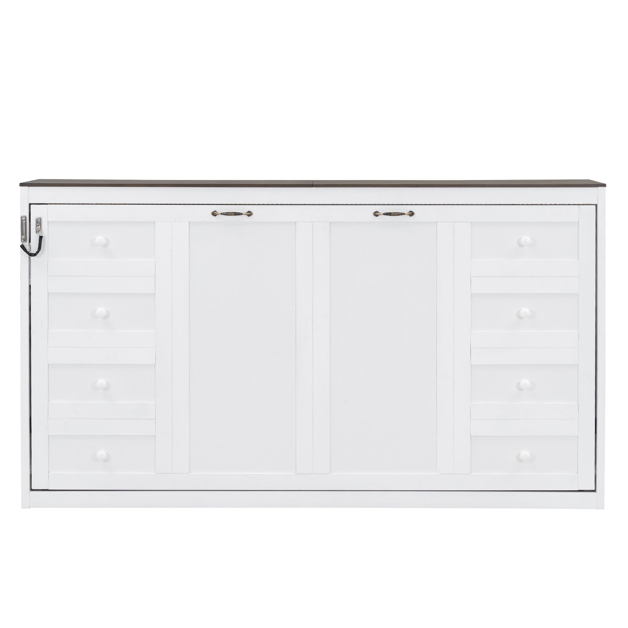 Murphy Bed With LED Light, Foldable Wall Bed Cabinet