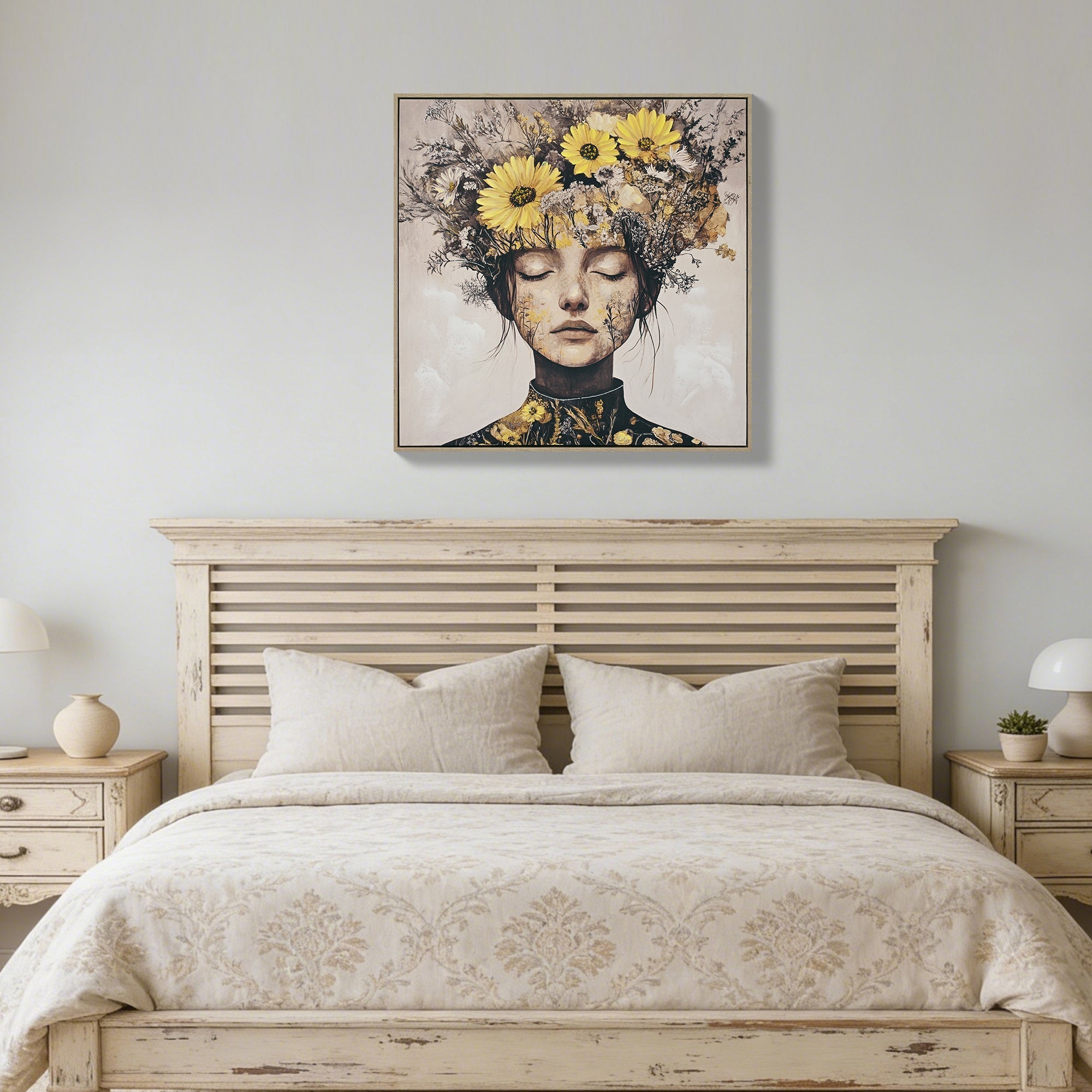 Beauty Posters Beauty lady Wall Art Gold and White Floral Canvas Artwork for Living Room Modern Photo Prints for Home 24x24 Inch Bedroom Pictures Wall Decor
