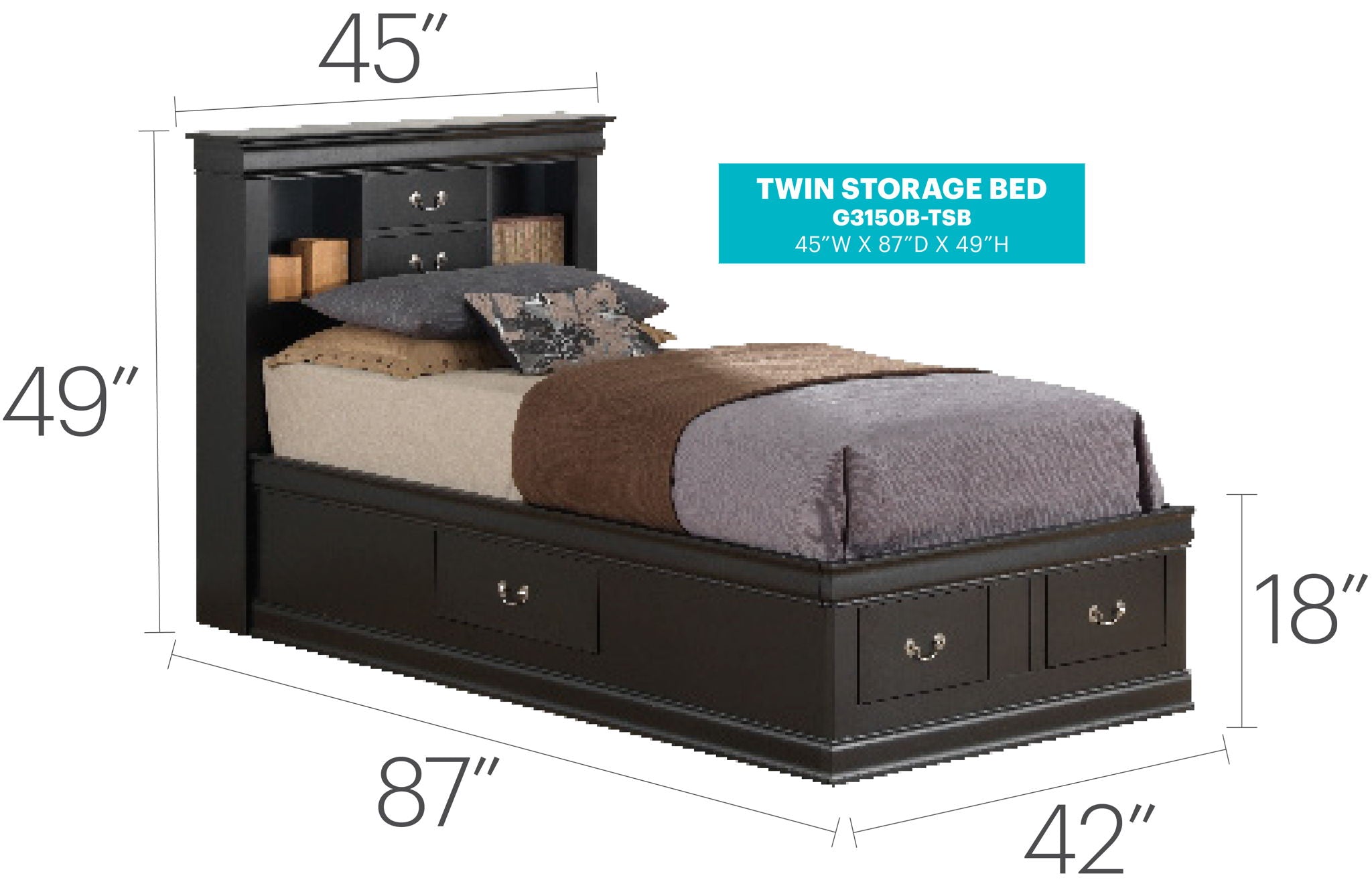 Louis Phillipe - Bookcase Storage Bed