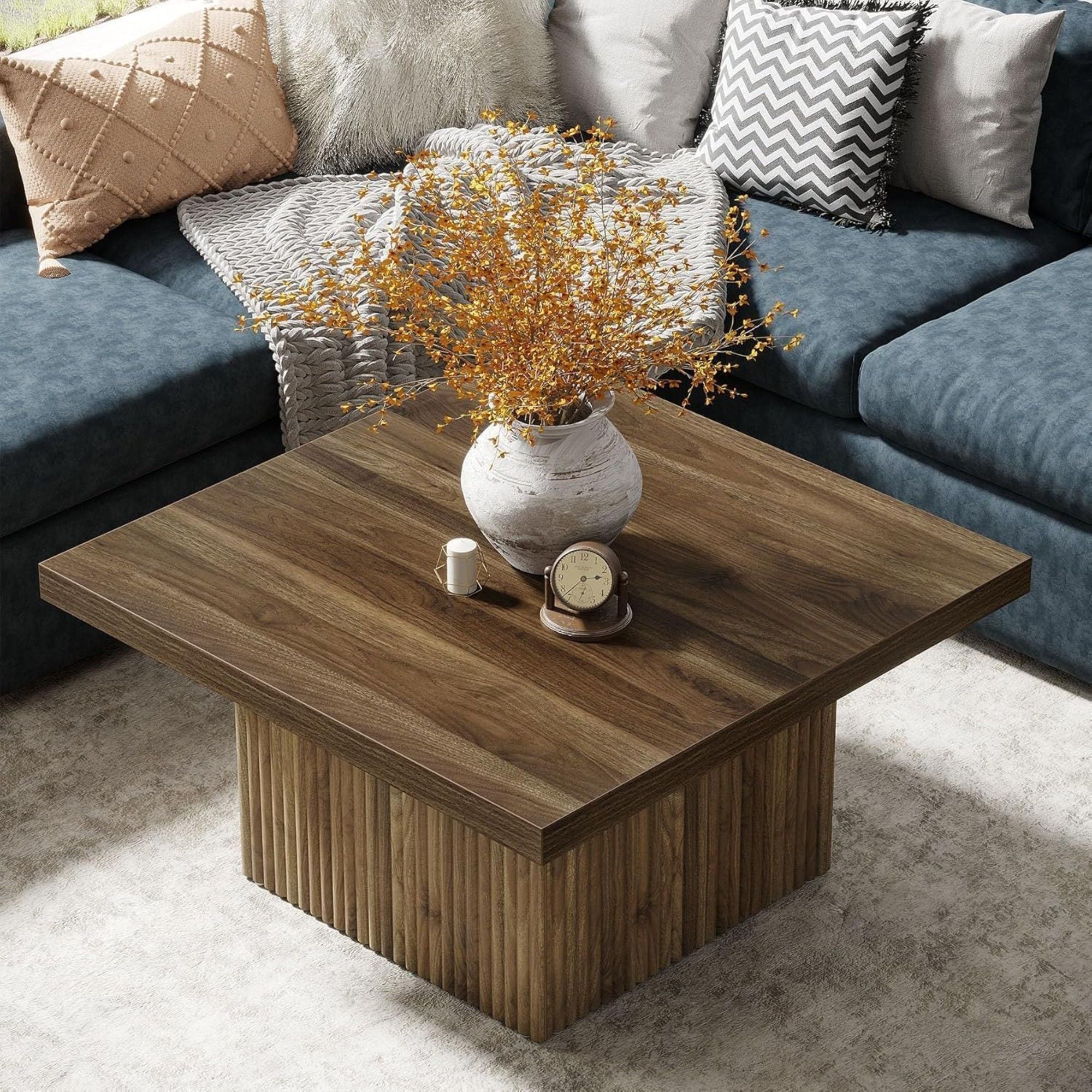Square Coffee Table With Half Round Base - Brown