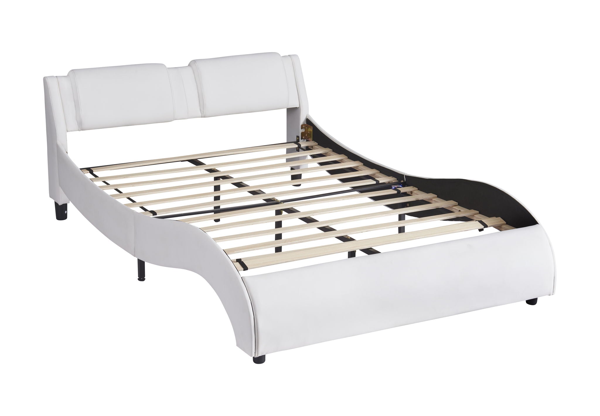 Upholstered Platform Bed With LED Light, Frame Slatted