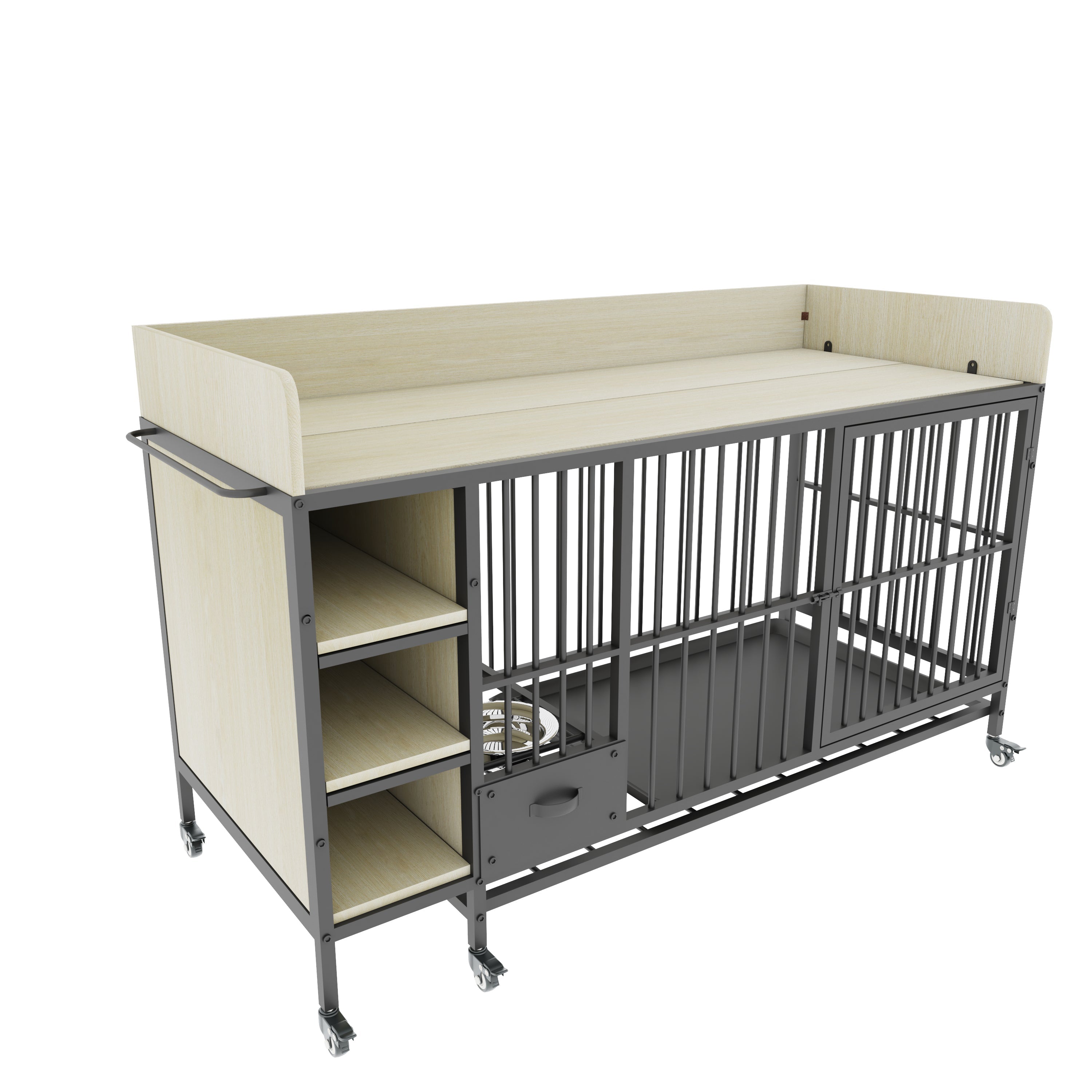 Large Pet Cage with Storage Rack Black and Beige