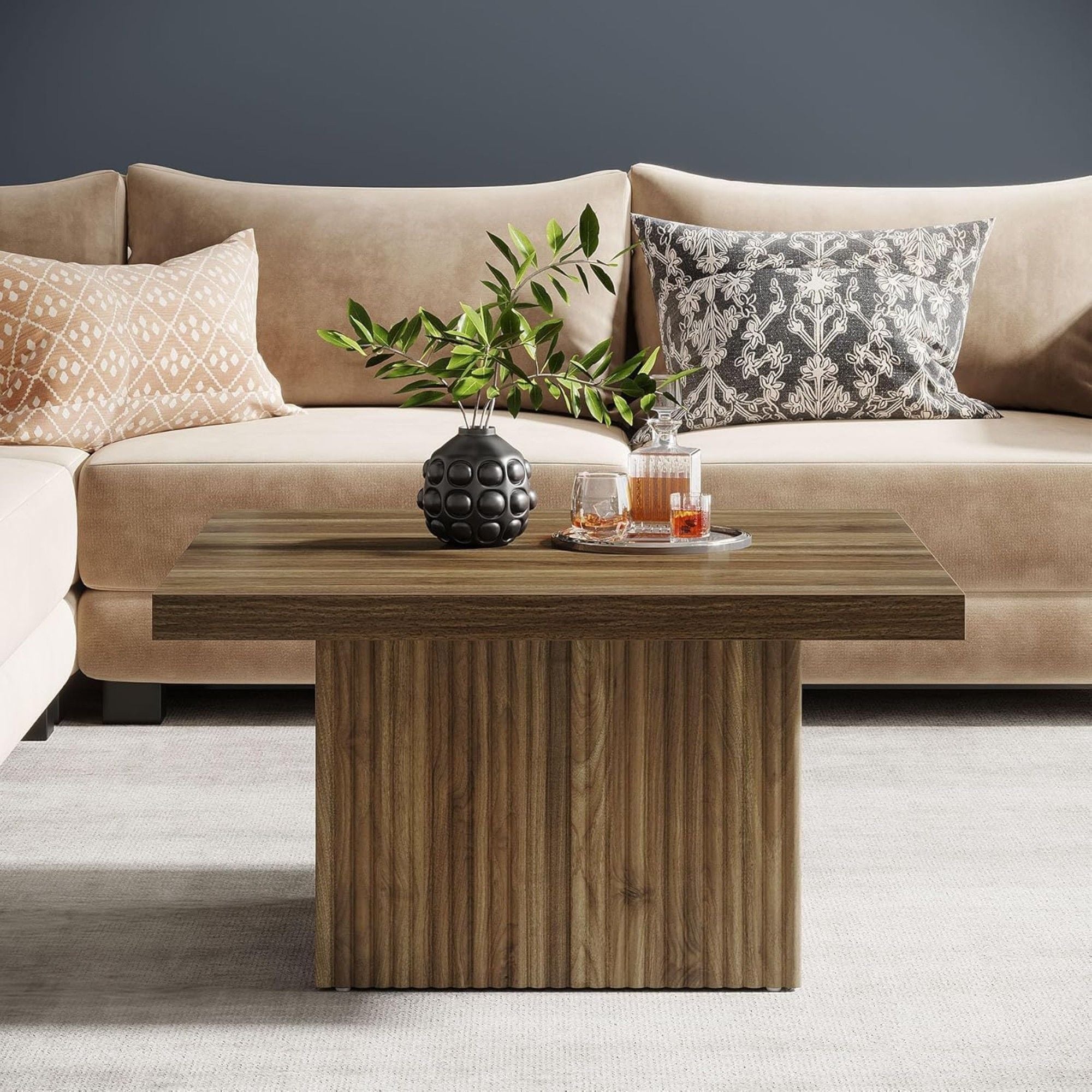 Square Coffee Table With Half Round Base - Brown