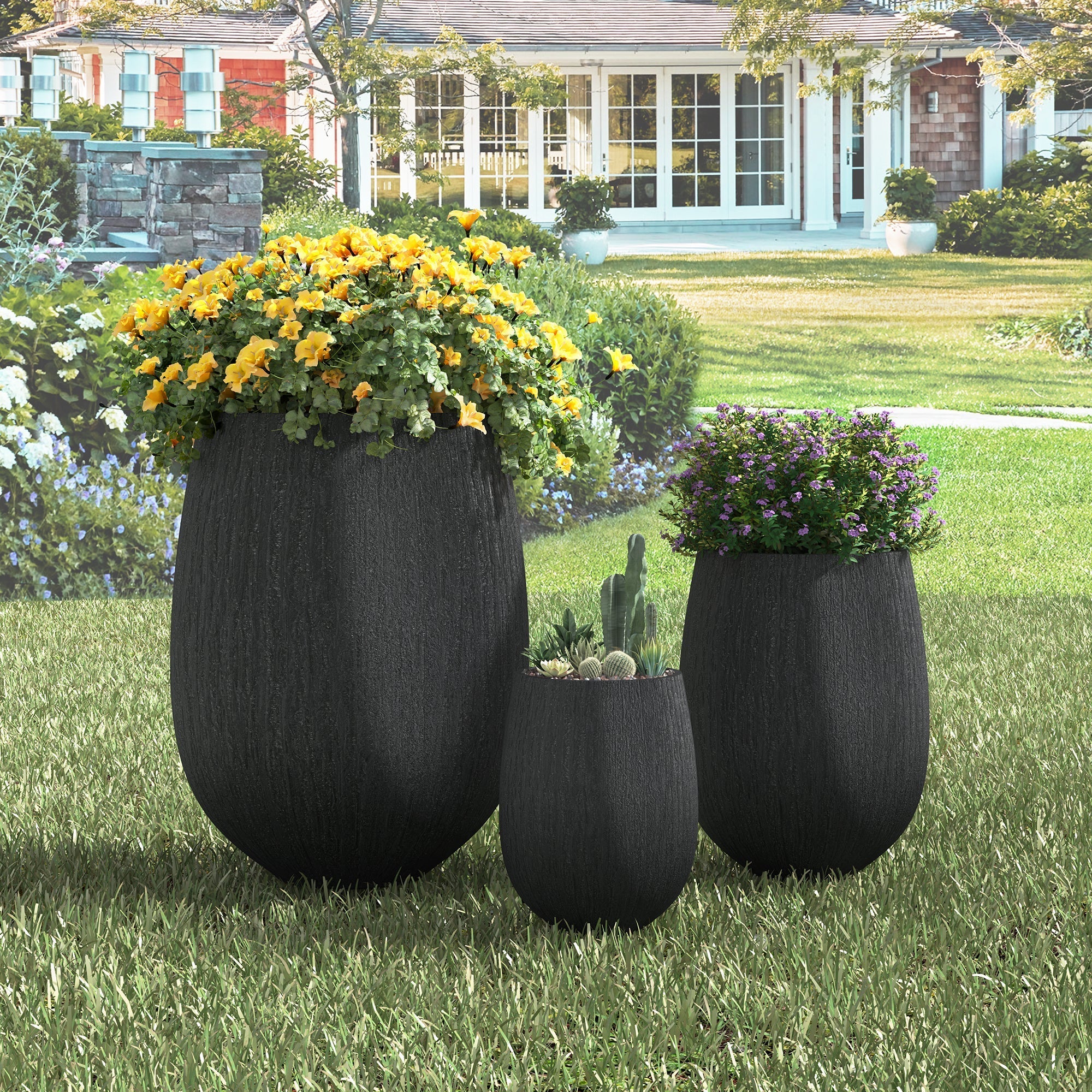 U_Style Egg-Shaped Lightweight MGO Outdoor Planter Set of 3