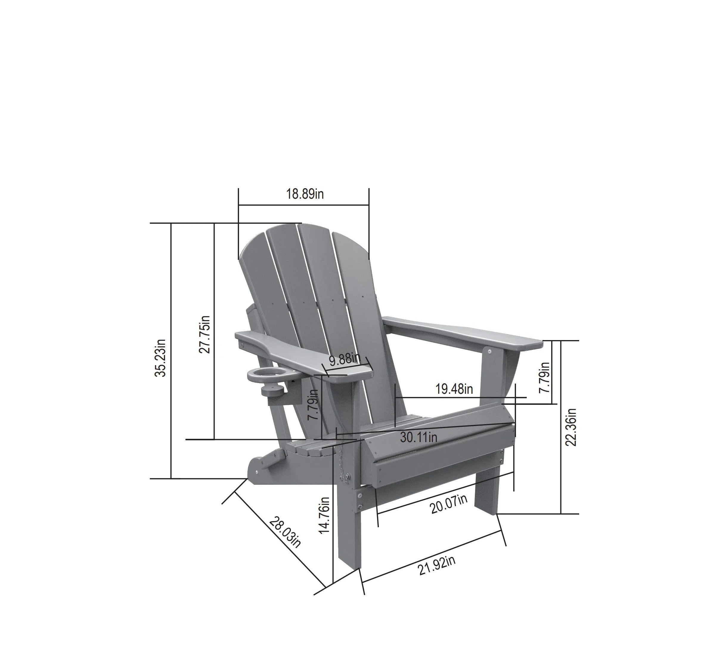 Folding Adirondack Chair with Side Table, 3-Piece Adirondack Chair Set with Wood Texture, Black(includes 2 Chairs and 1 Table)