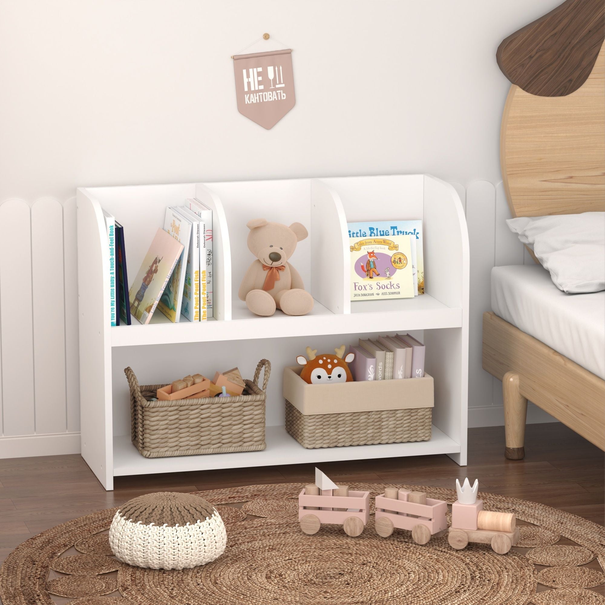 Bookcase With 4 Compartments, Storage Shelf For Toys And Books - White