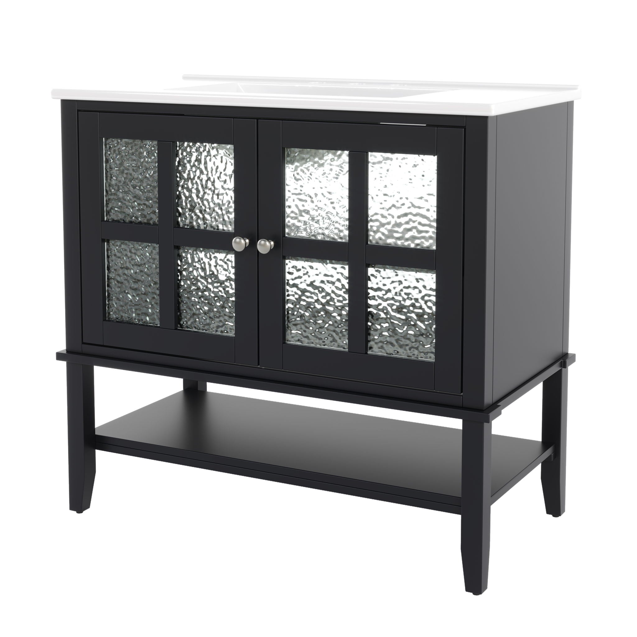 Bathroom Vanity With Ceramic Sink, Adjustable & Open Shelf