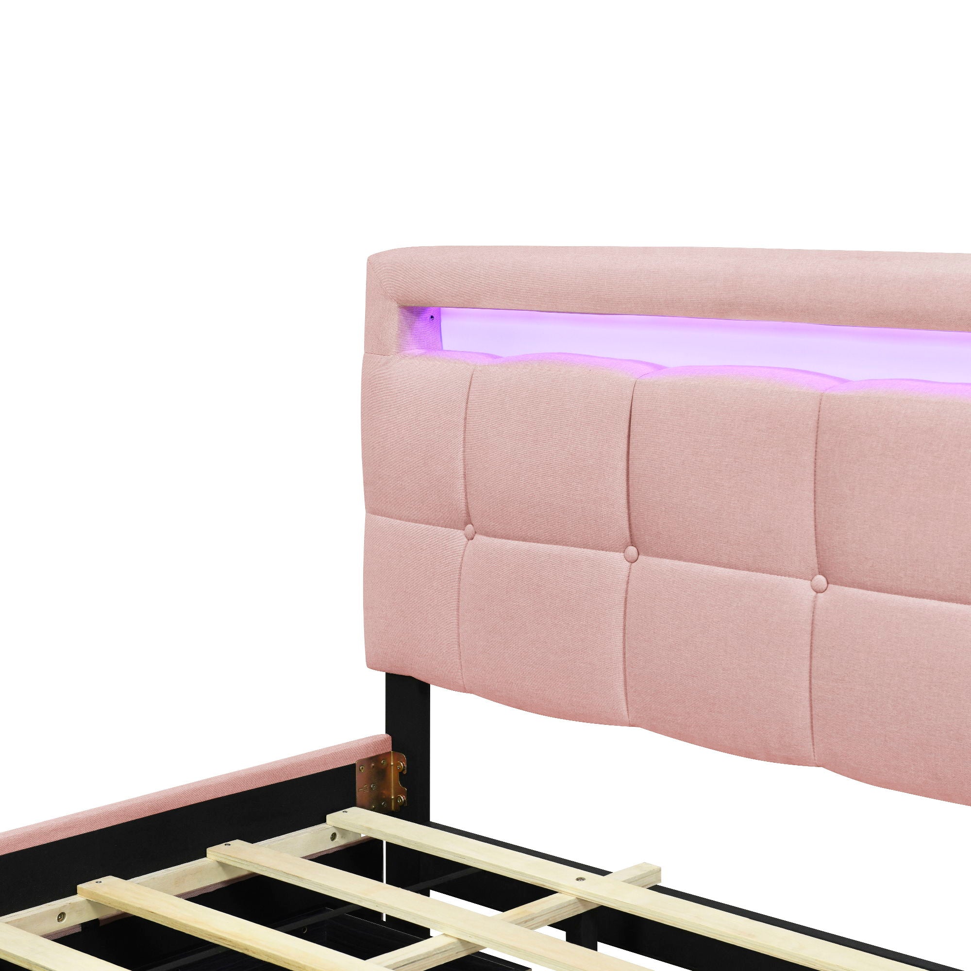 Upholstered Platform Bed With LED Frame, With Trundle And 2 Drawers