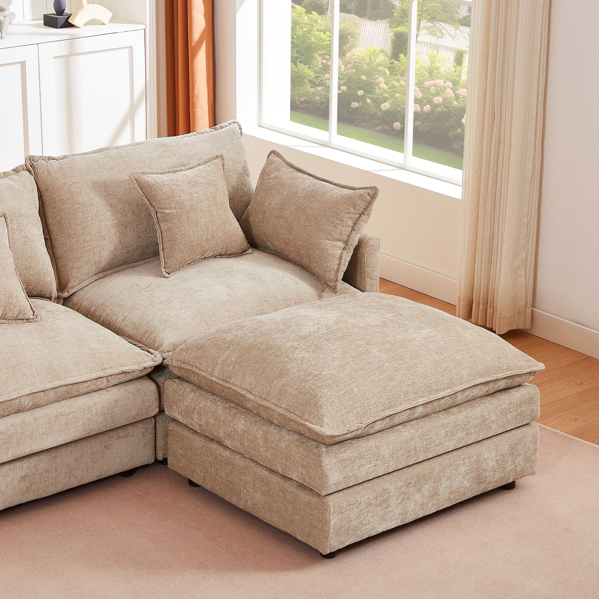 L Shaped Modular Sectional Sofa With Movable Ottoman, 3 Seater Comfortable Seating