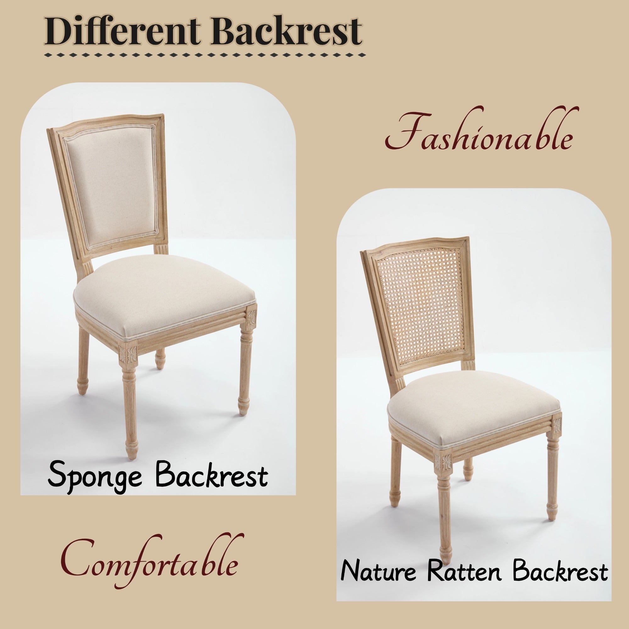 French Country Dining Chairs Set of 2 Upholstered With Natural Rattan Back