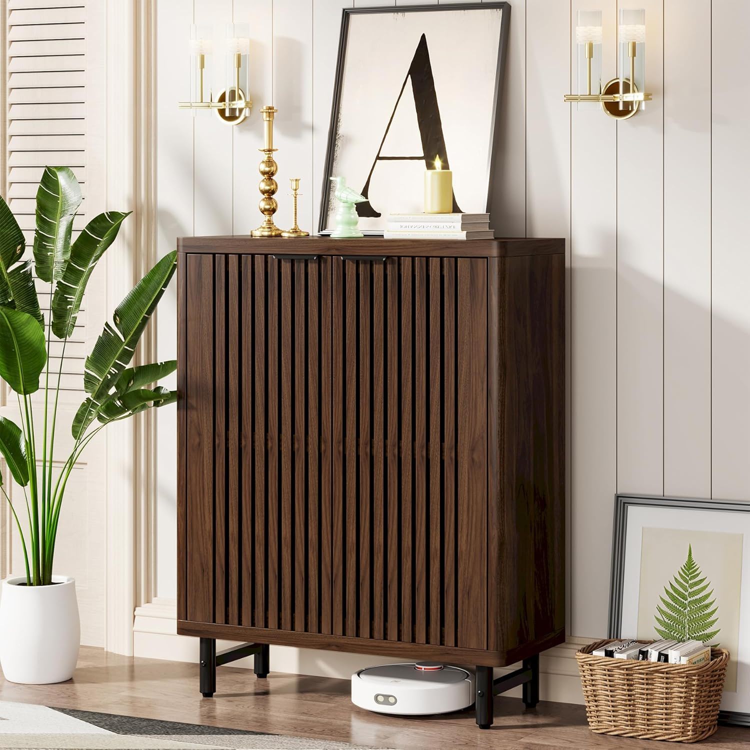 6 Tier Shoe Cabinet With Louvered Doors