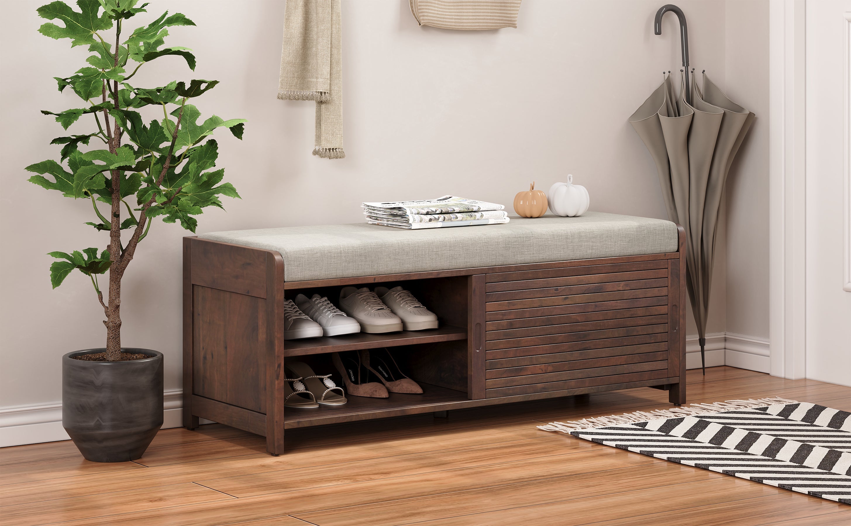 Shoe Bench with Storage and Cushion (Espresso) - Best Buy Furniture